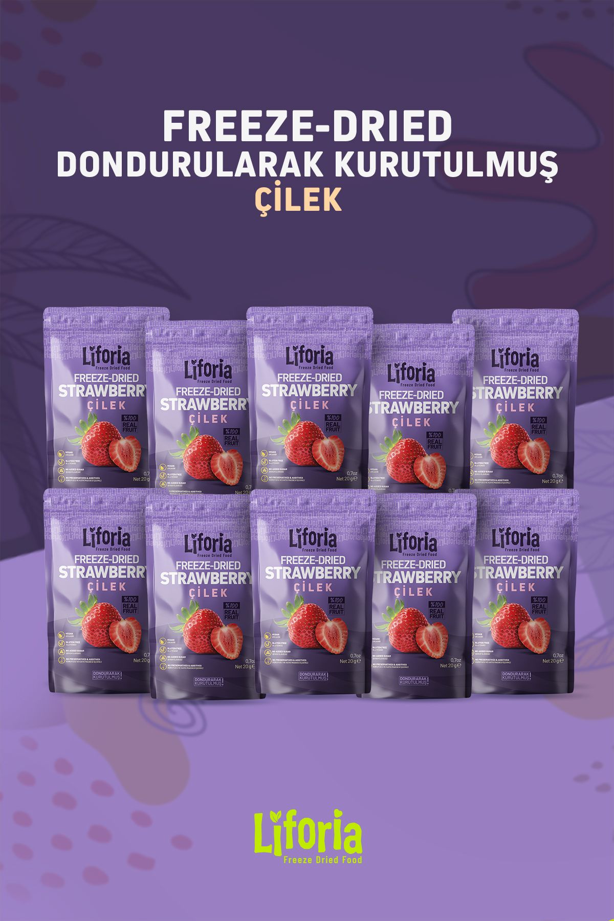 Liforia 10lu Fırsat Paketi - Freeze Dried Çilek Ince Dilim 20gr