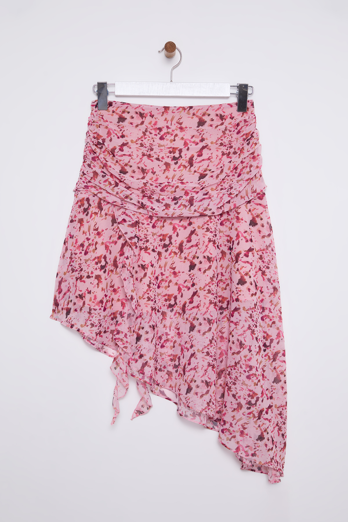 Trendyolmilla  Pembe Asimetrik Midi Boy Şifon Çiçekli Dokuma Etek TWOSS25ET00039 - Görsel 6