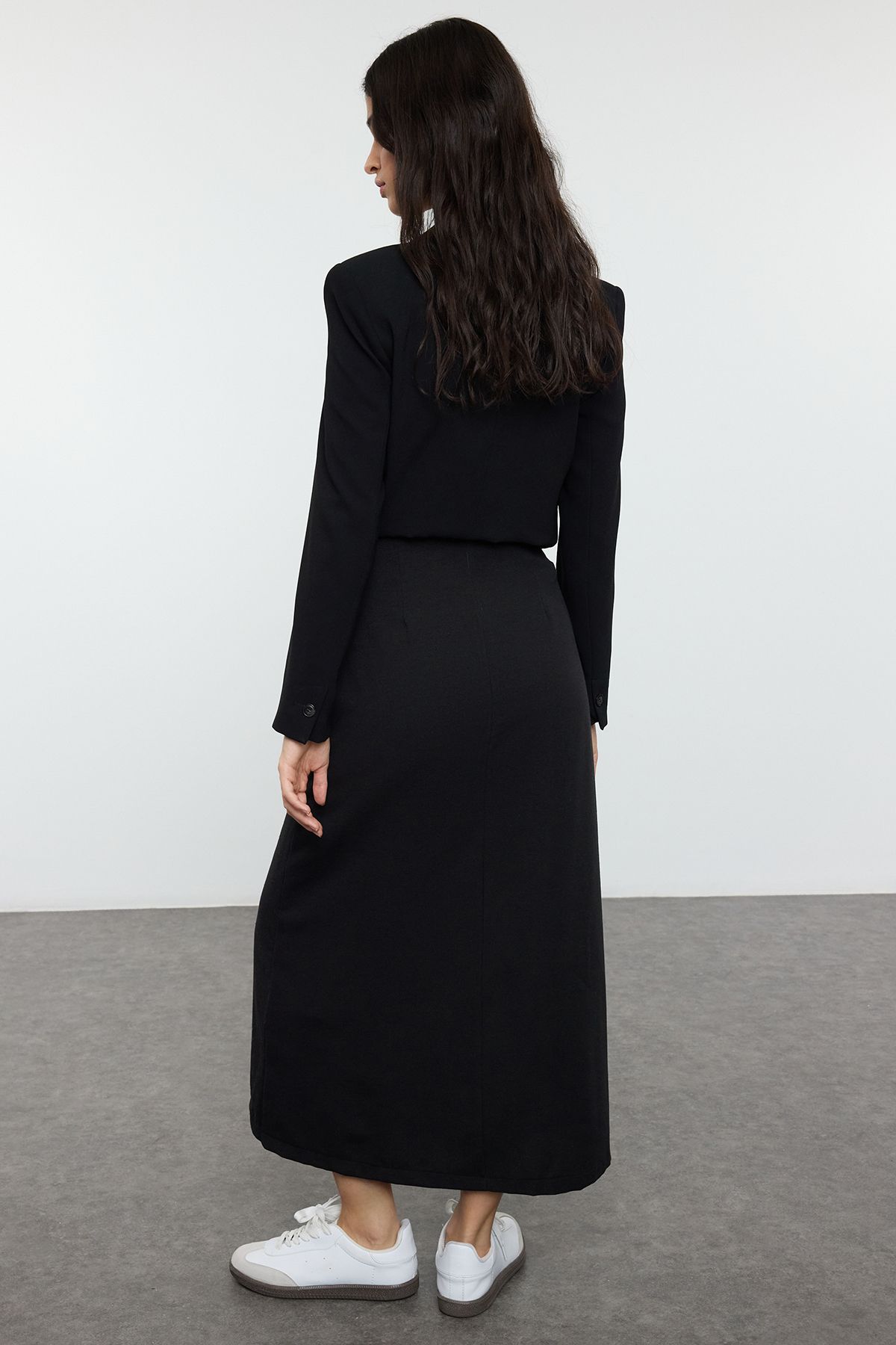 Trendyol Modest-Čierna dvojradová šnurovacia sukňa Tctss24Ee00002 5