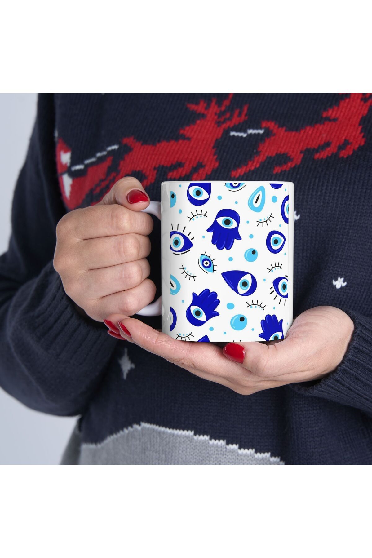BİBANAPROMOSYON Fatma Ananın Eli Nazar Göz Temalı Kupa Bardak Evil Eye Themed Mug