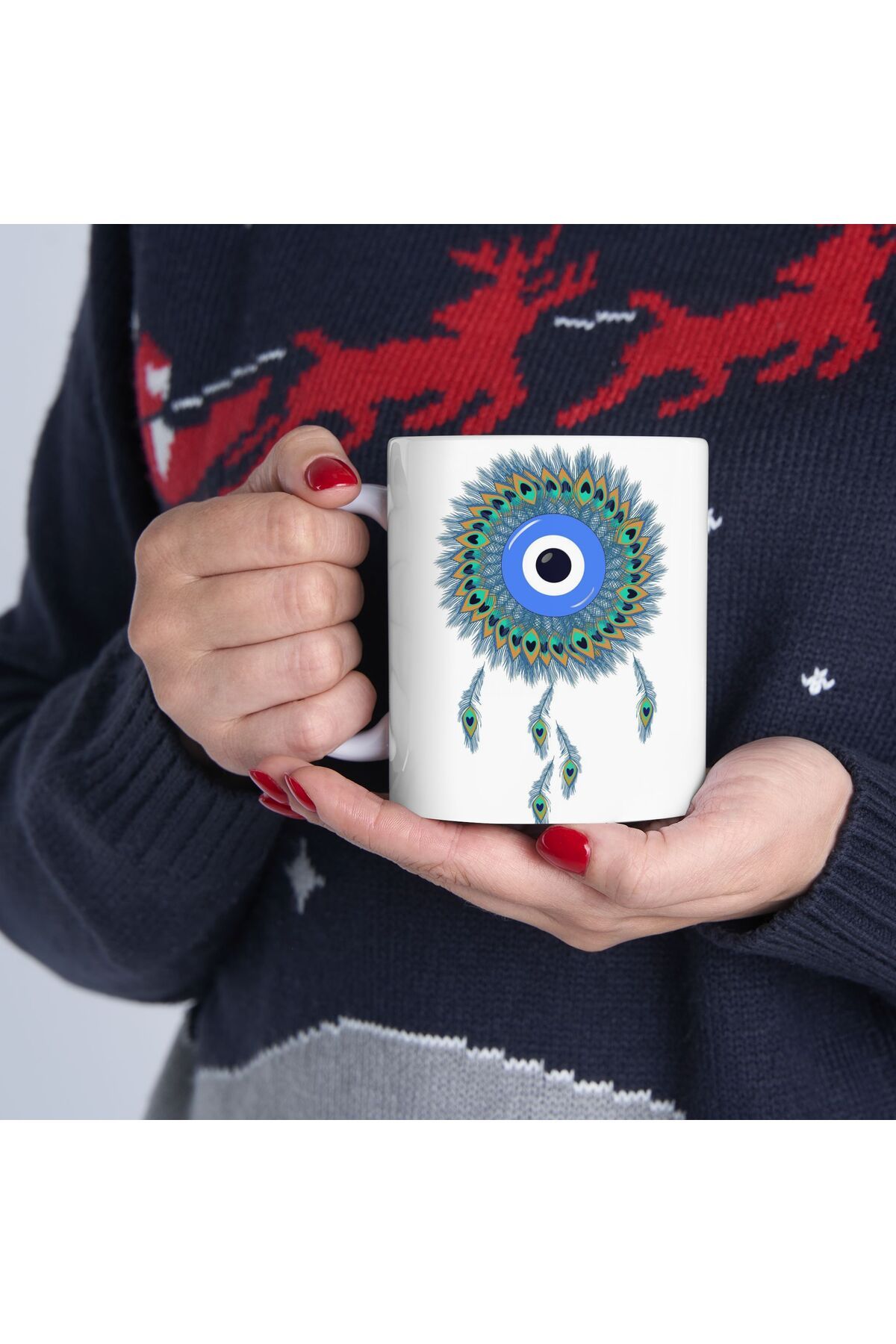 BİBANAPROMOSYON Fatma Ananın Eli Nazar Göz Temalı Kupa Bardak Evil Eye Themed Mug