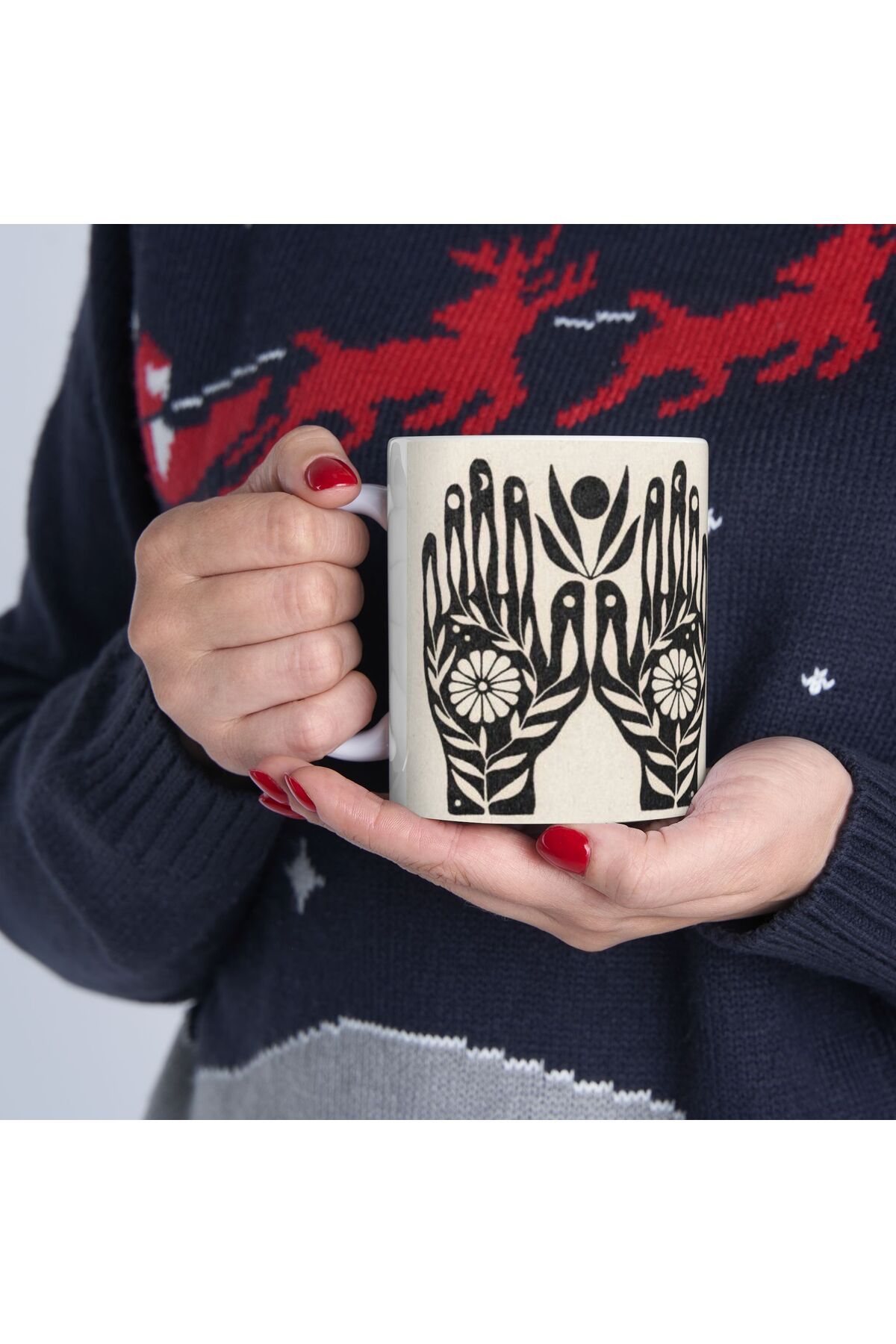BİBANAPROMOSYON Fatma Ananın Eli Nazar Göz Temalı Kupa Bardak Evil Eye Themed Mug