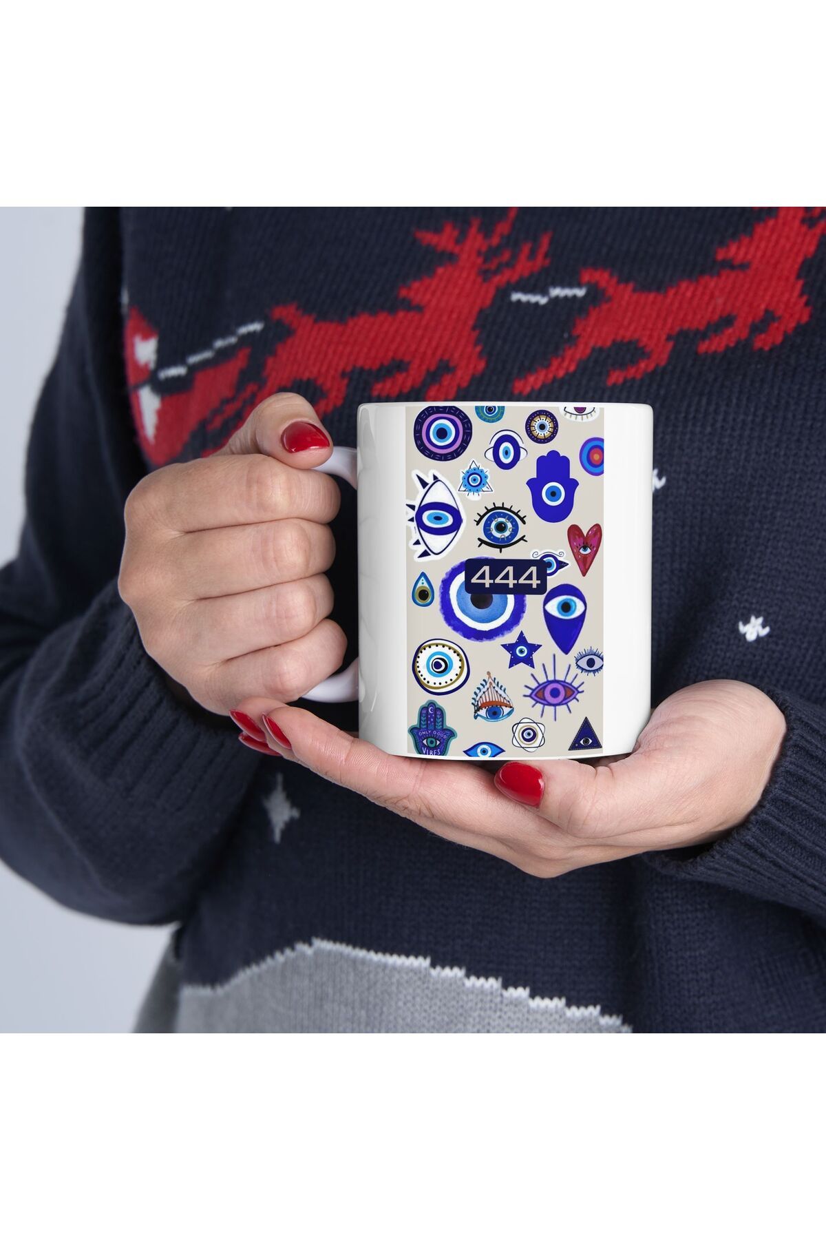 BİBANAPROMOSYON Fatma Ananın Eli Nazar Göz Temalı Kupa Bardak Evil Eye Themed Mug