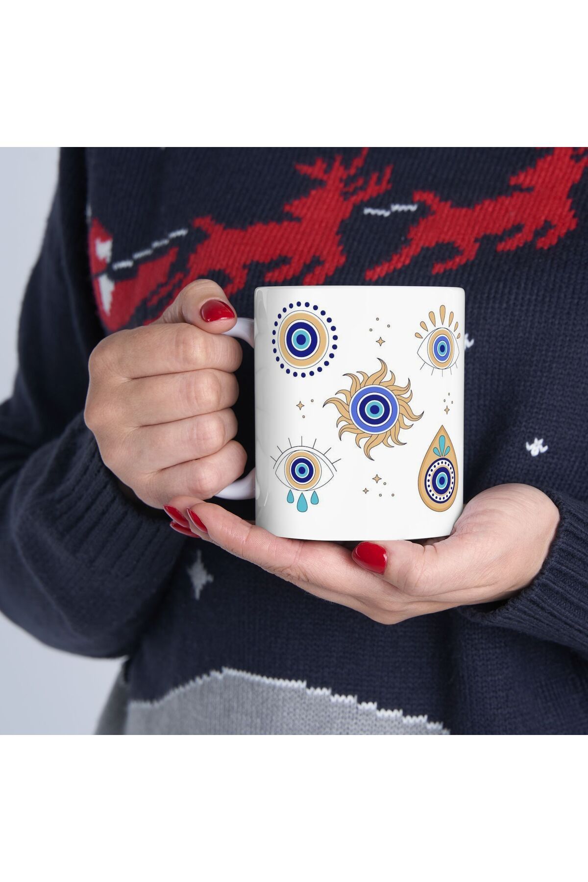 BİBANAPROMOSYON Fatma Ananın Eli Nazar Göz Temalı Kupa Bardak Evil Eye Themed Mug