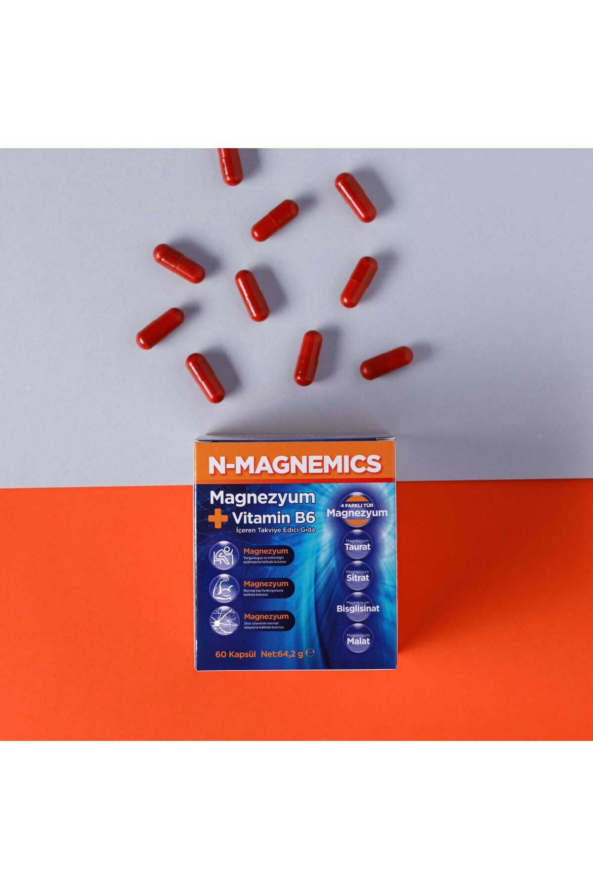 n-magnemics Magnezyum ( Taurat, Sitrat, Bisglisinat, Malat )+Vitamin B6 60 kapsül