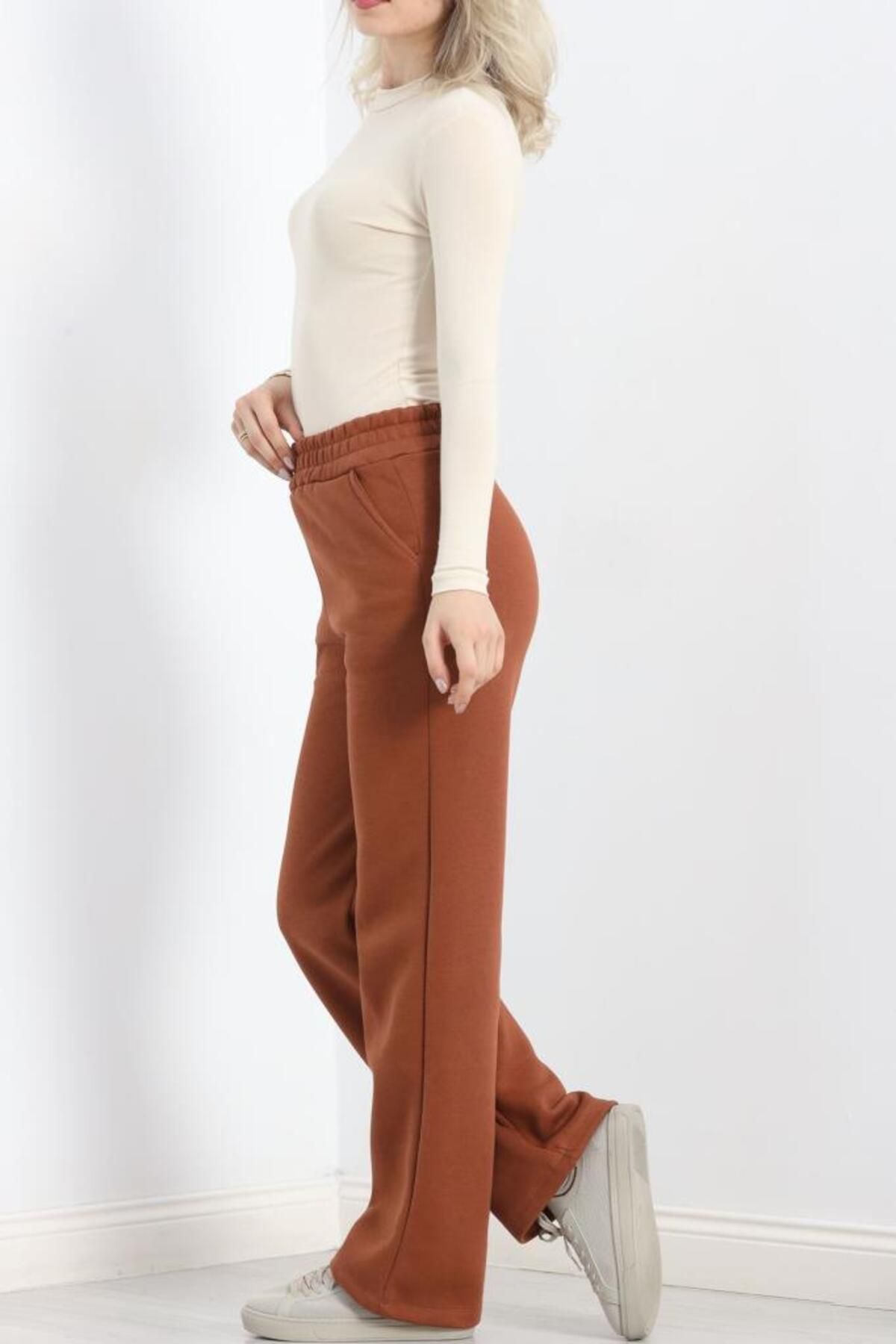 elbse-Sbn Women - Three Thread Brick Color Palazzo Sweatpants 1