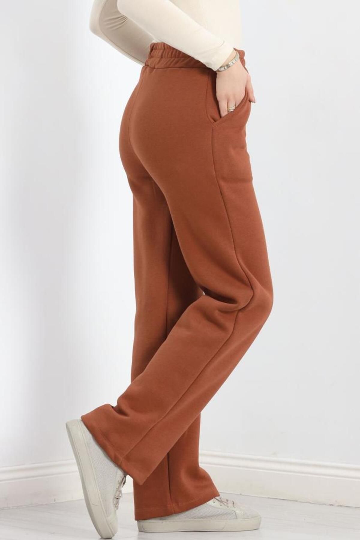 elbse-Sbn Women - Three Thread Brick Color Palazzo Sweatpants 5