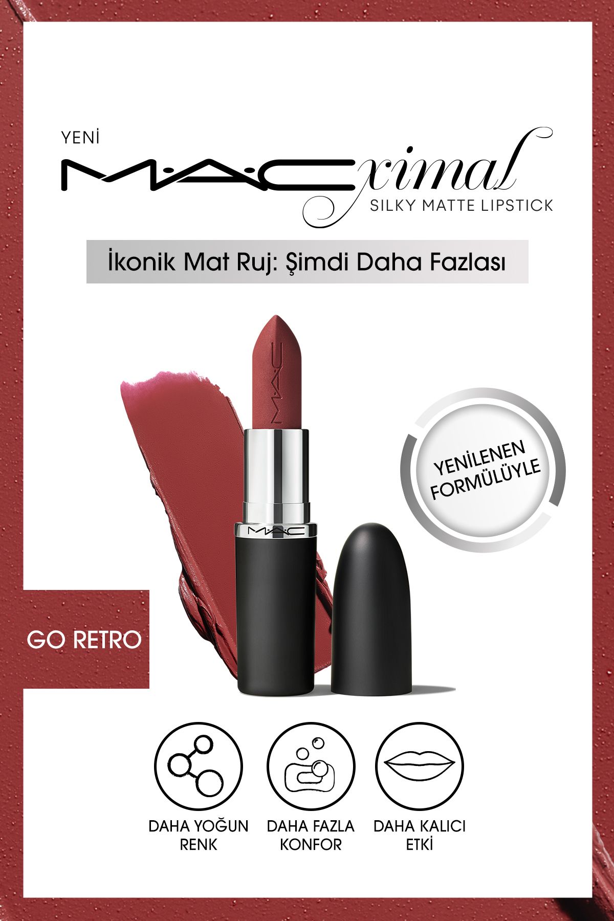 Mac M·a·cximal Silky Matte Lipstick Nemlendirme Etkili Yoğun Renk Sağlayan Ruj - Go Retro-1