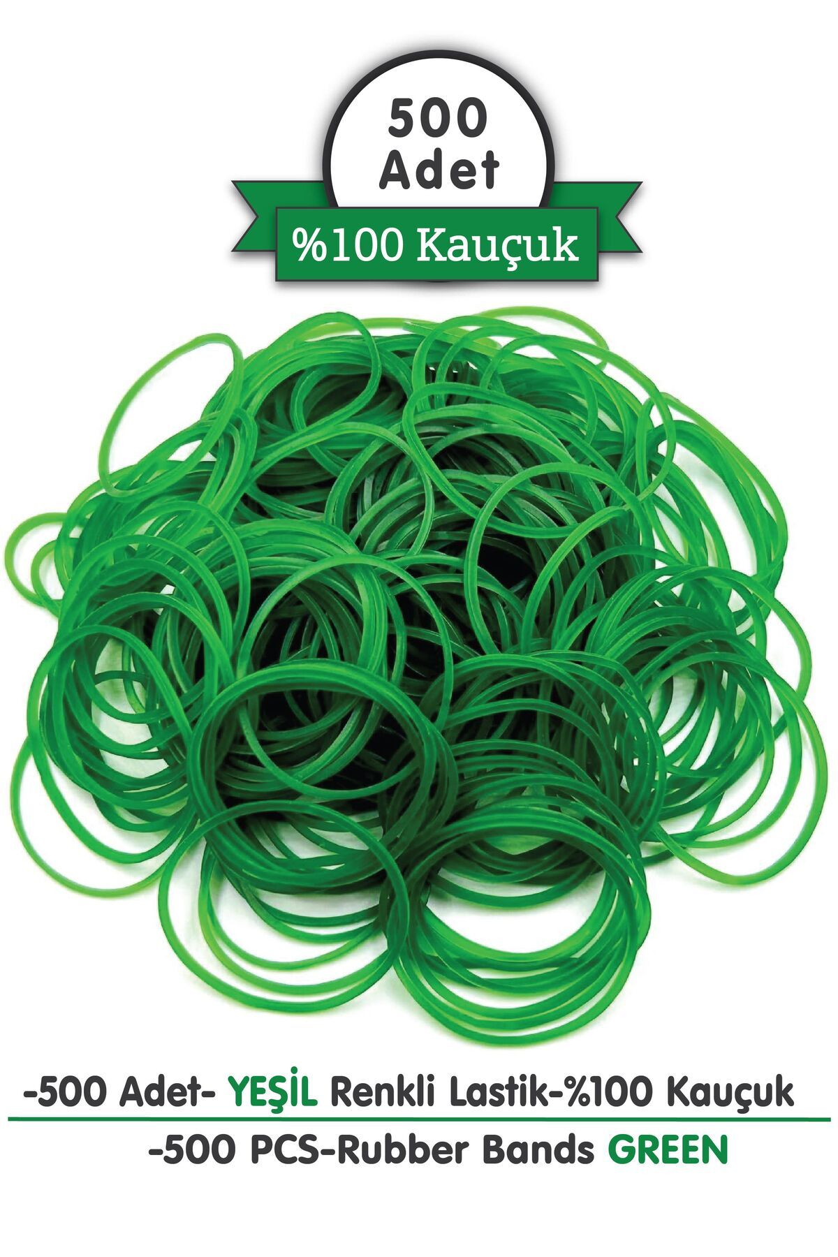 PackMai Yeşil  Paket Lastiği 500 Adet - 100 gr, 6 cm Genişlik, 1,2 cm Kalınlık, 30 cm Esneme - %100 Kauçuk