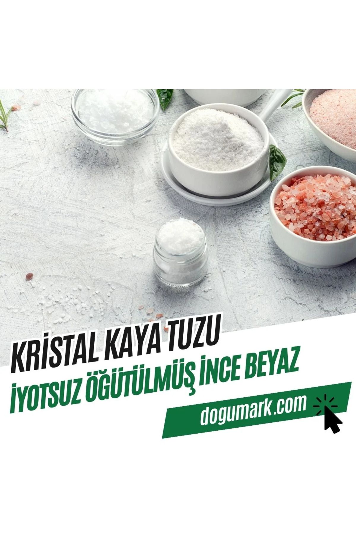 DoğuMark Kristal Kaya Tuzu (1 Kg) - (İyotsuz Öğütülmüş İnce Beyaz)