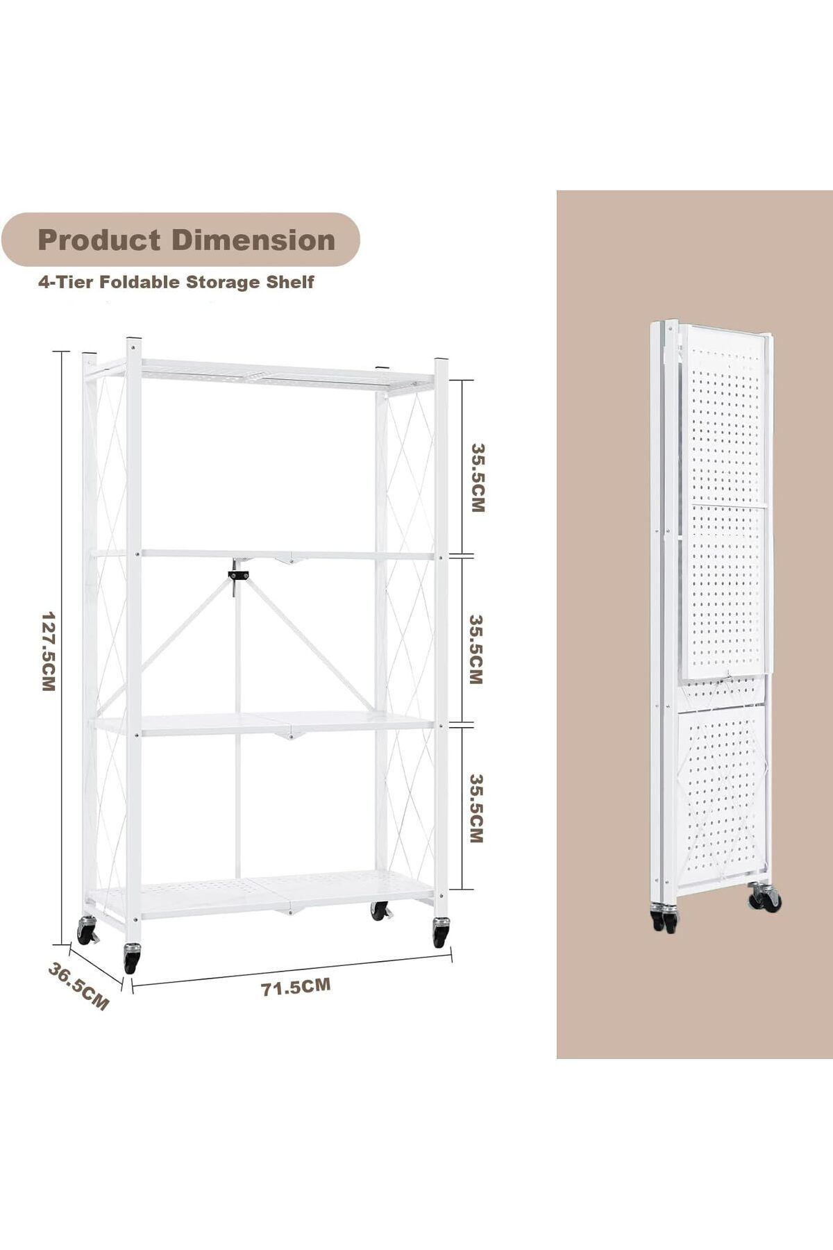 DubaiGallery-4-Tier Kitchen Standing Shelf Foldable Metal Shelving Units Multipurpose Rack for Living Kitchen 4