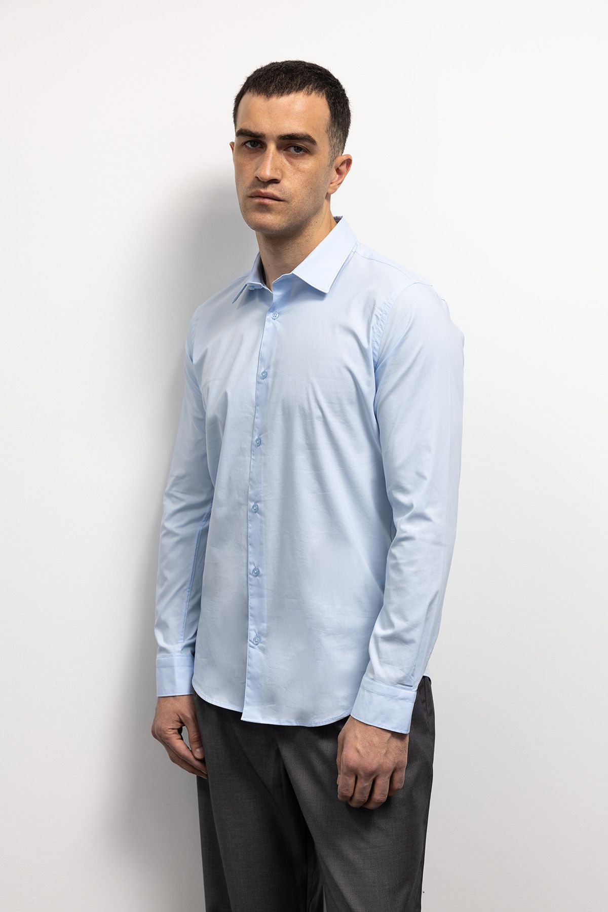 GIESTO-Light Blue Slim Fit Poplin Shirt 3