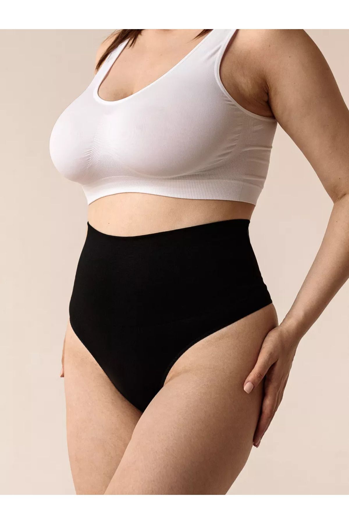 MİSTİRİK-Montela Model Seamles Model Knitted String Thong Panties Black Color 3