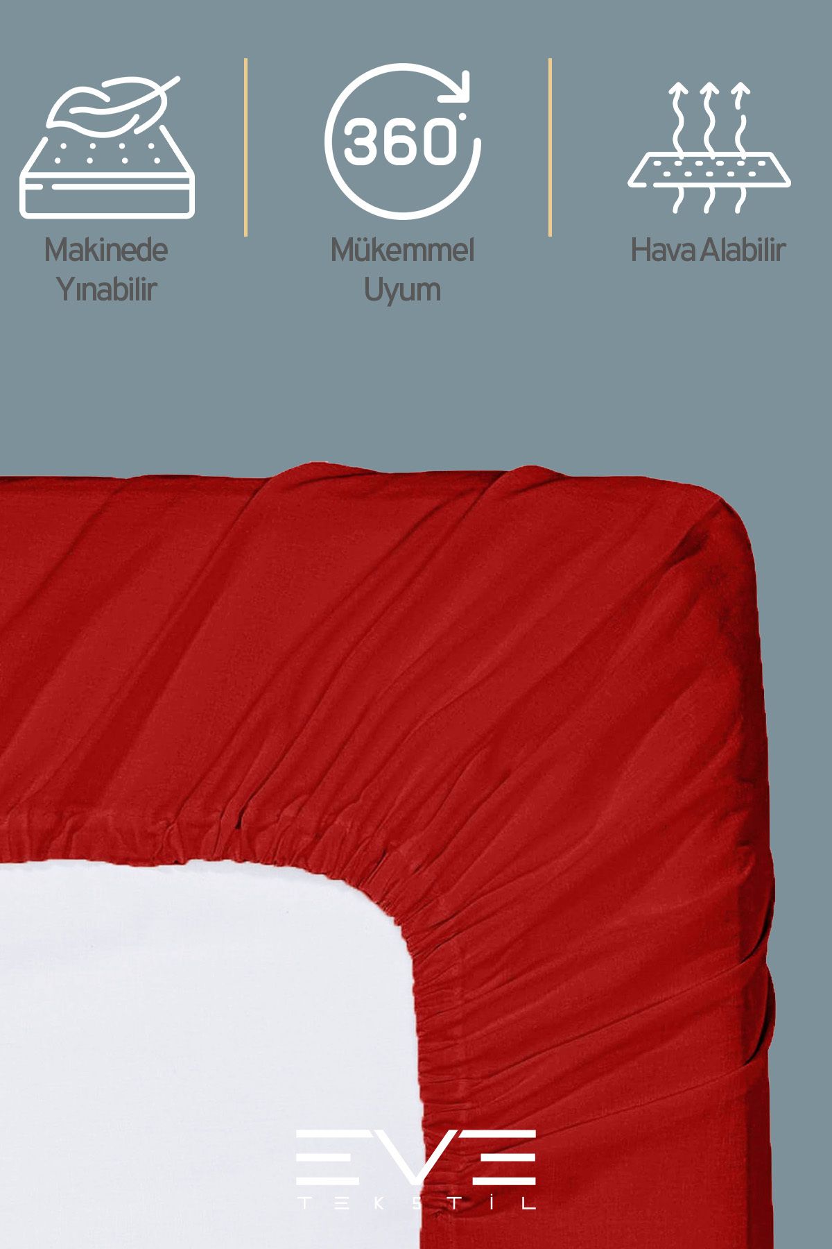 Eve Tekstil-Single Rainforce Fabric Elastic Sheet and Pillow Case Set 3