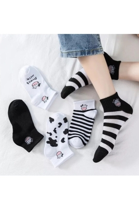 DERMİNA İnek Desenli Sevimli Pamuklu Kadın Patik Çorap (5 ÇİFT)