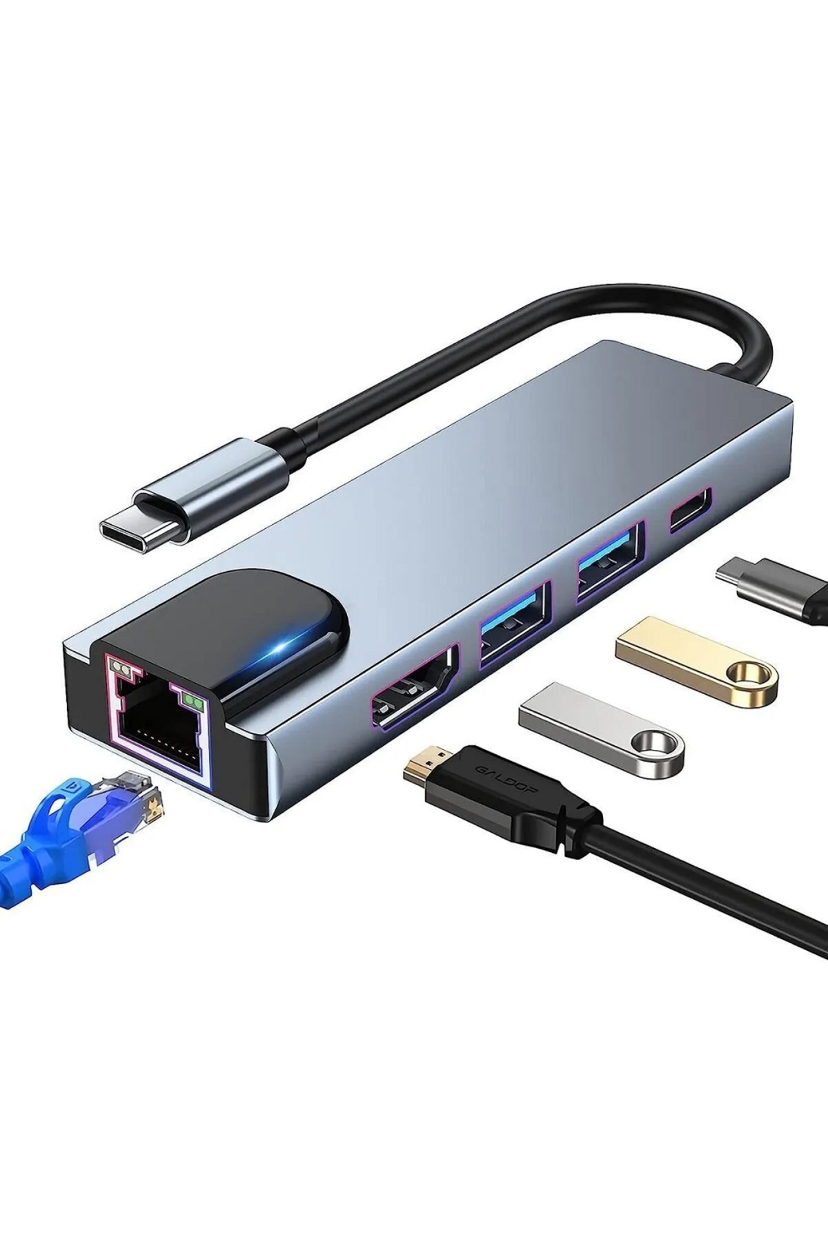 Yeni Nesil Ethernet Girişi Usb Çoklayıcı 5in1 Usb Typec Hub Port Hdmi Usb Adaptör Type-C Girişli Hub