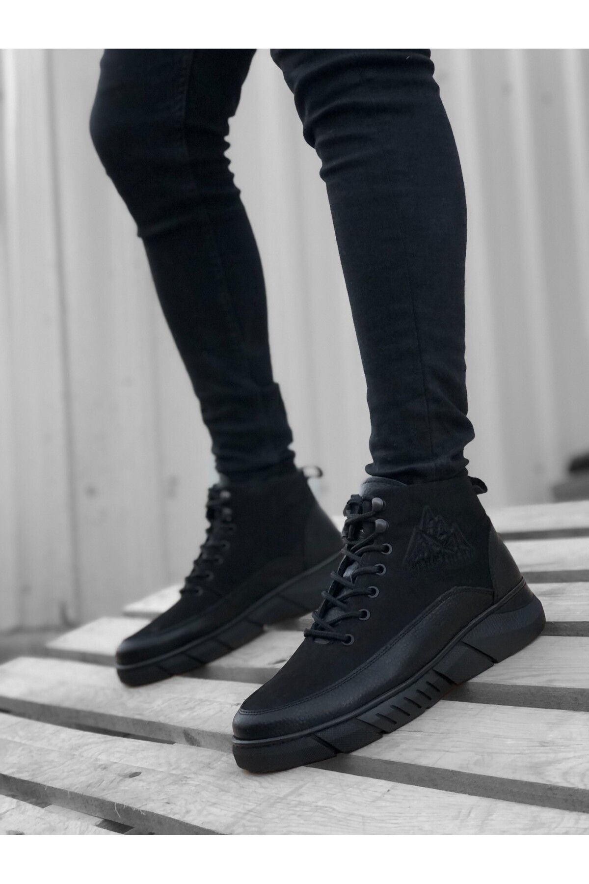 EBRUS TREND-Ba0219 Inside and Outside Genuine Leather Lace-Up Black Men's Sports Half Ankle Boots 2