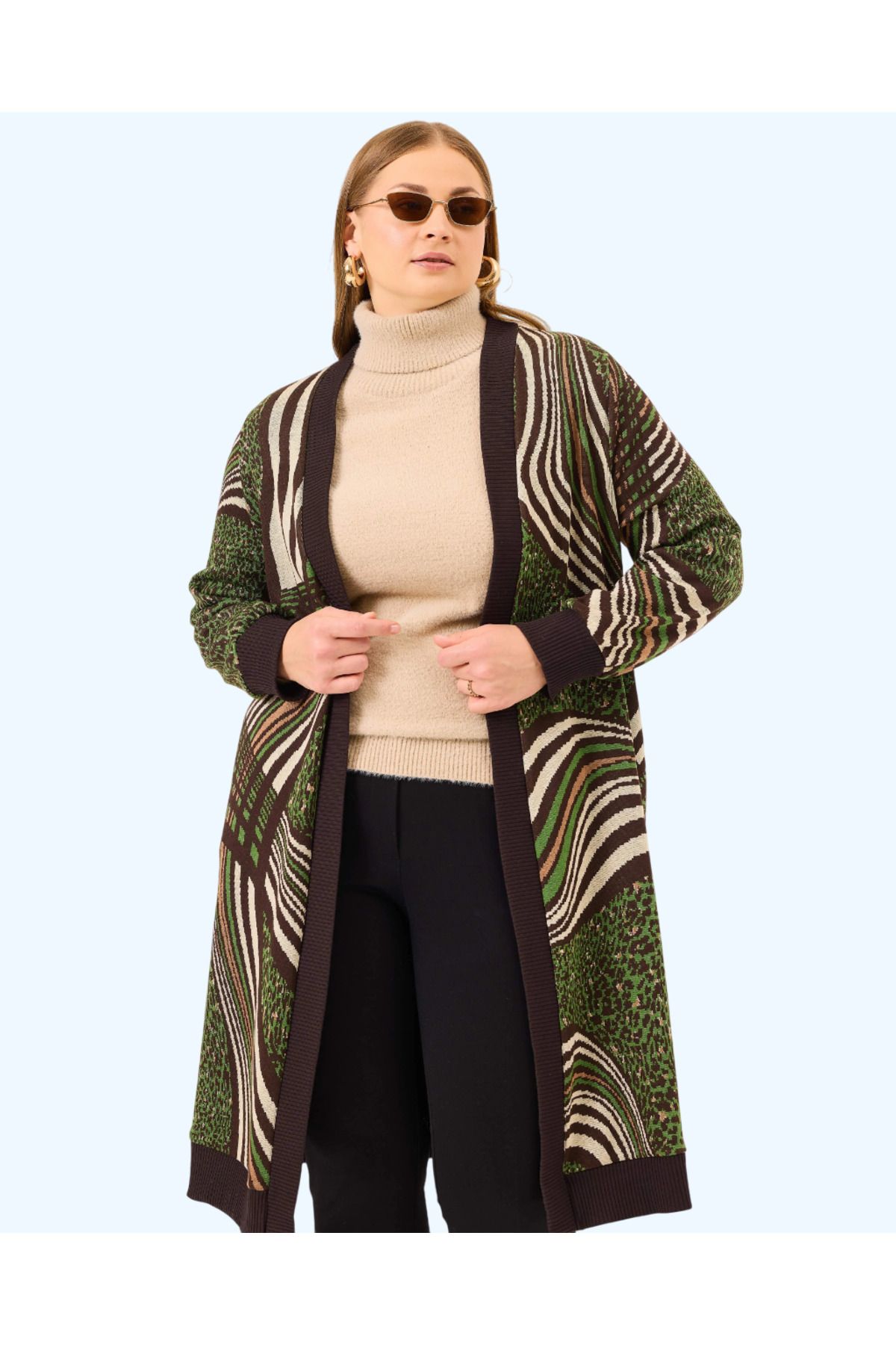 SEÇİL-Plus Size Patterned Midi Size Cardigan 4