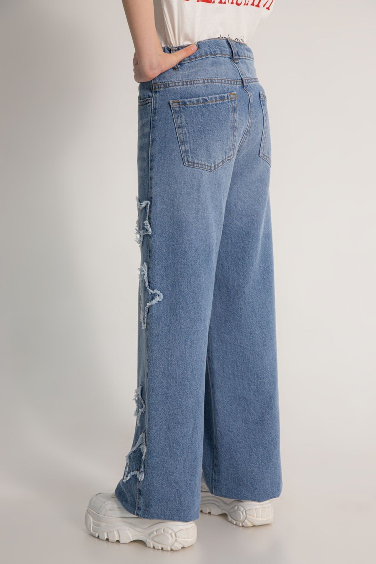 DMB BOYS & GIRLS-Çaren Kids- Pantaloni largi pentru fete din denim cu detaliu stea 4