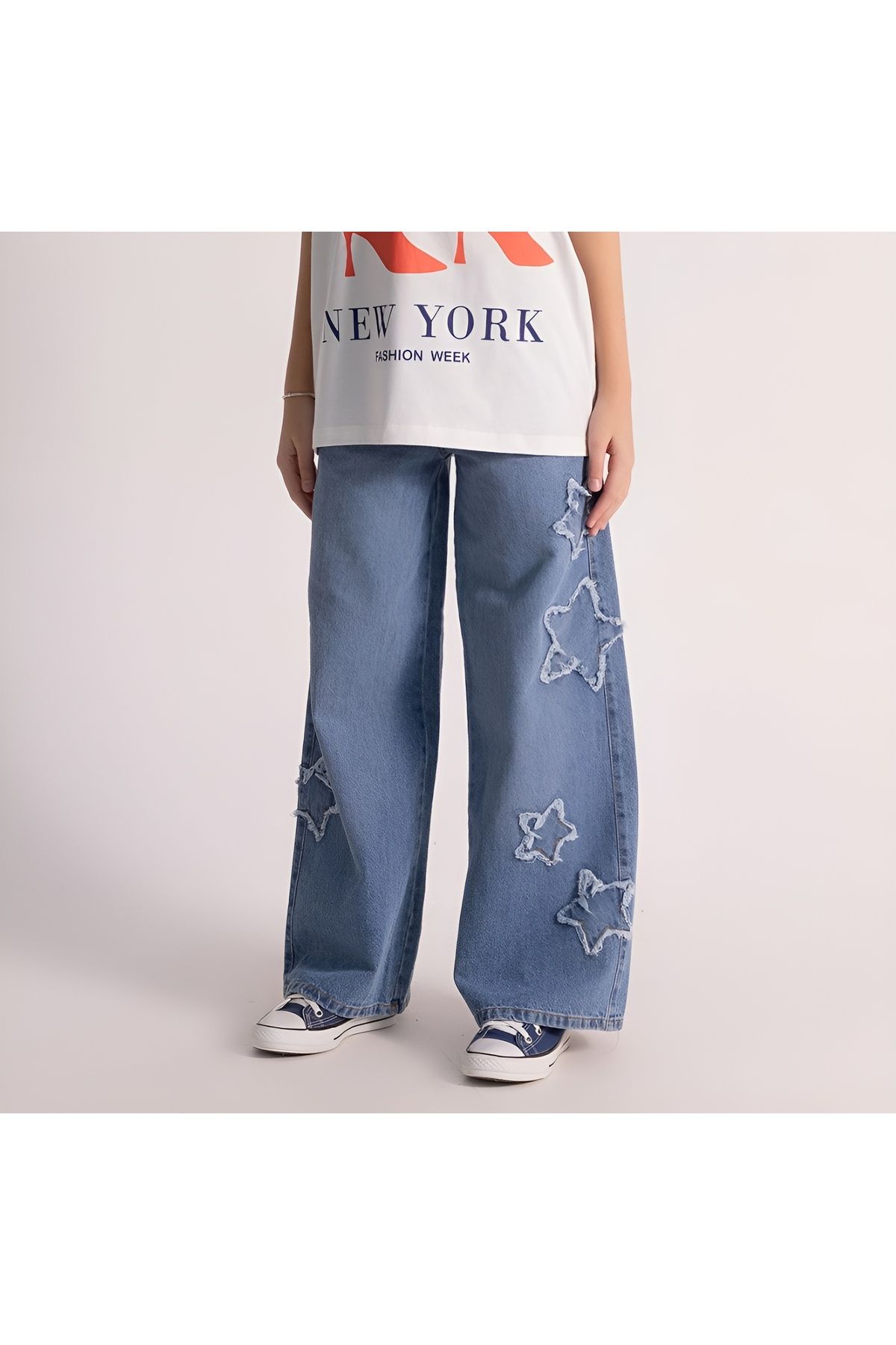 DMB BOYS & GIRLS-Çaren Kids- Pantaloni largi pentru fete din denim cu detaliu stea 3