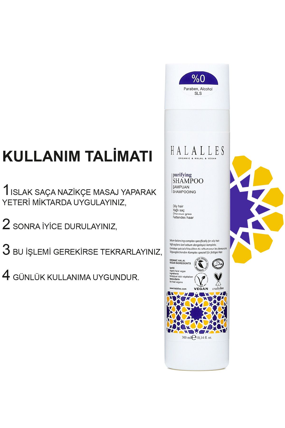 Halalles-Purifying Shampoo for Oily Hair - Sulfate Free & Vegan Formula 300 ml 5