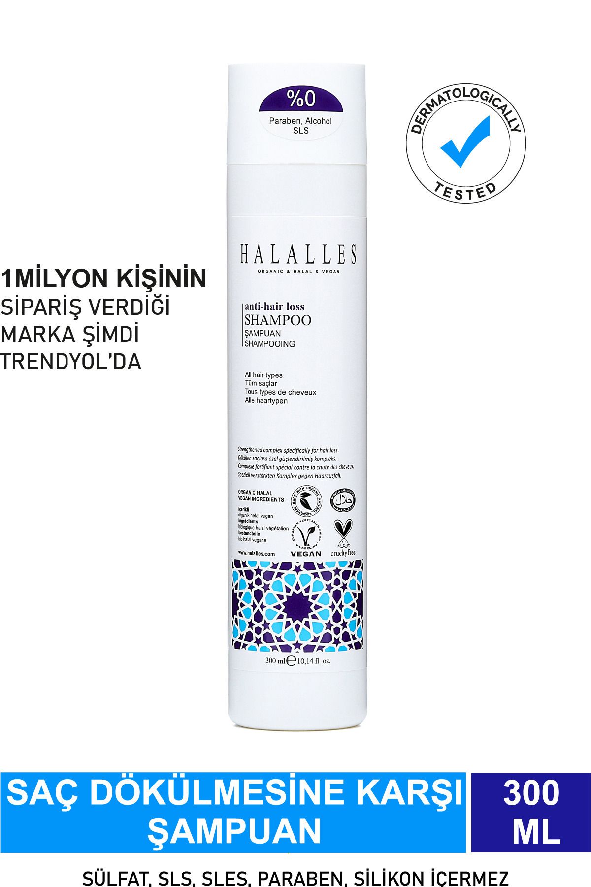 Halalles Saç Dökülmesine Karşı Şampuan – Sülfatsız & Vegan Formül 300 ml-1