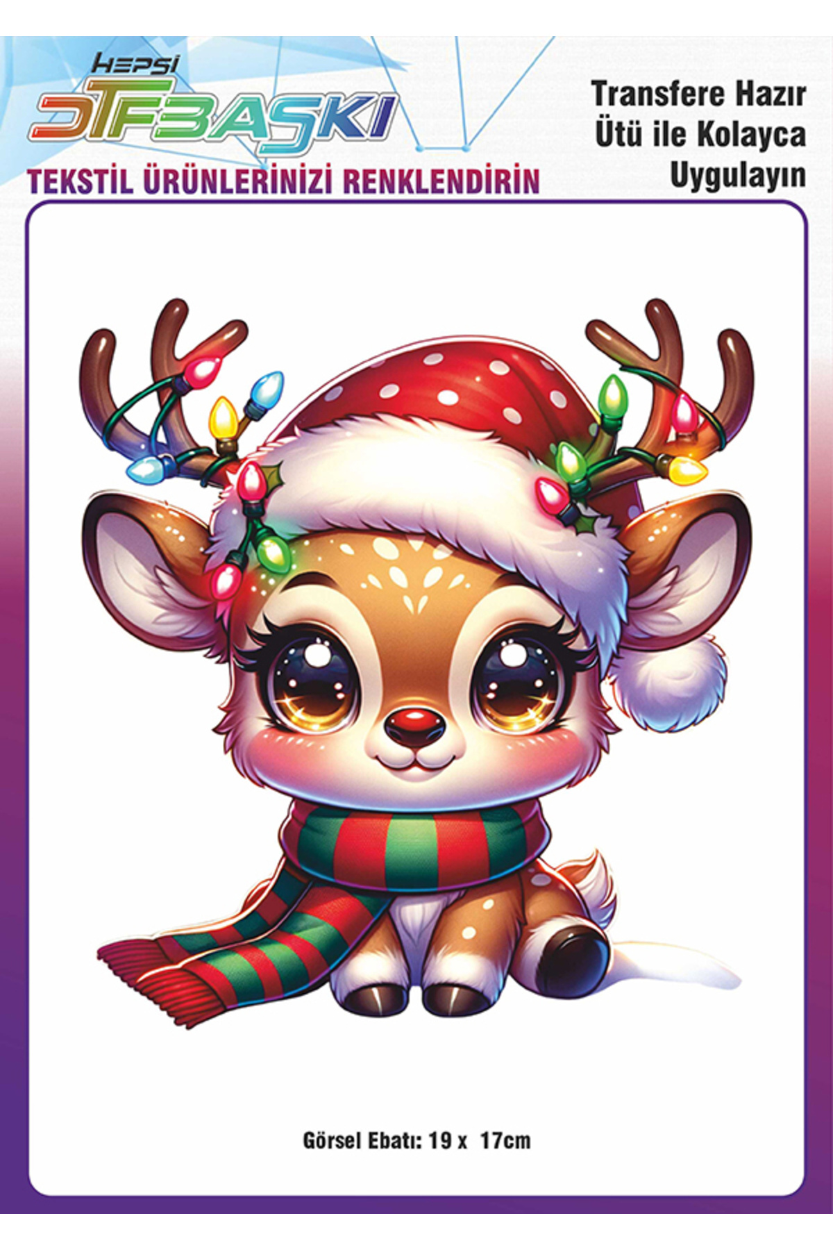 F17 Ajans Sevimli Geyik Yılbaşı Noel Ütü ile Yapışan Tişört Tekstil Transfer Dtf Baskı