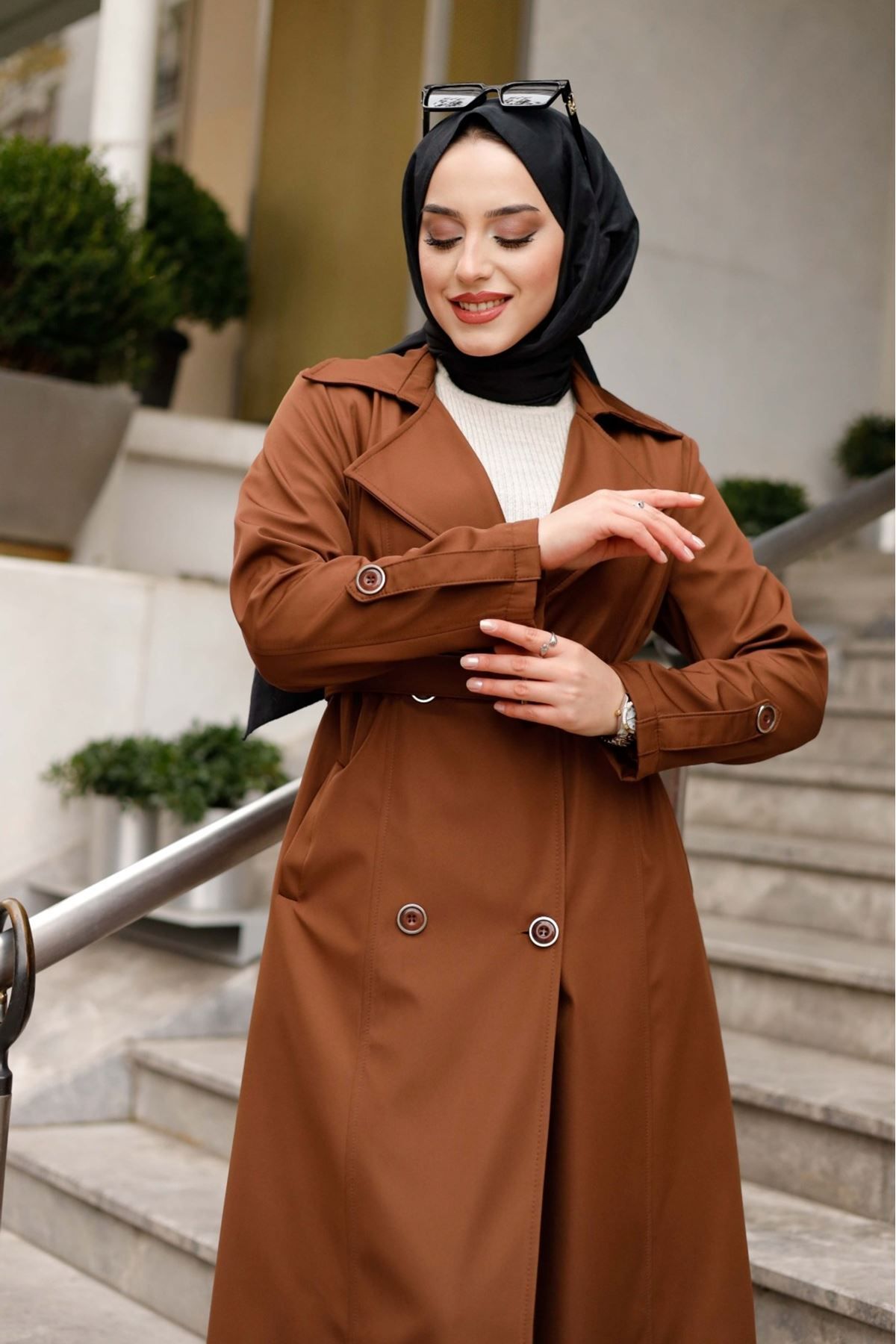 ALNİSS COLLECTİON-Lined Belt Detailed Full Length Trench Coat Top Coat 2