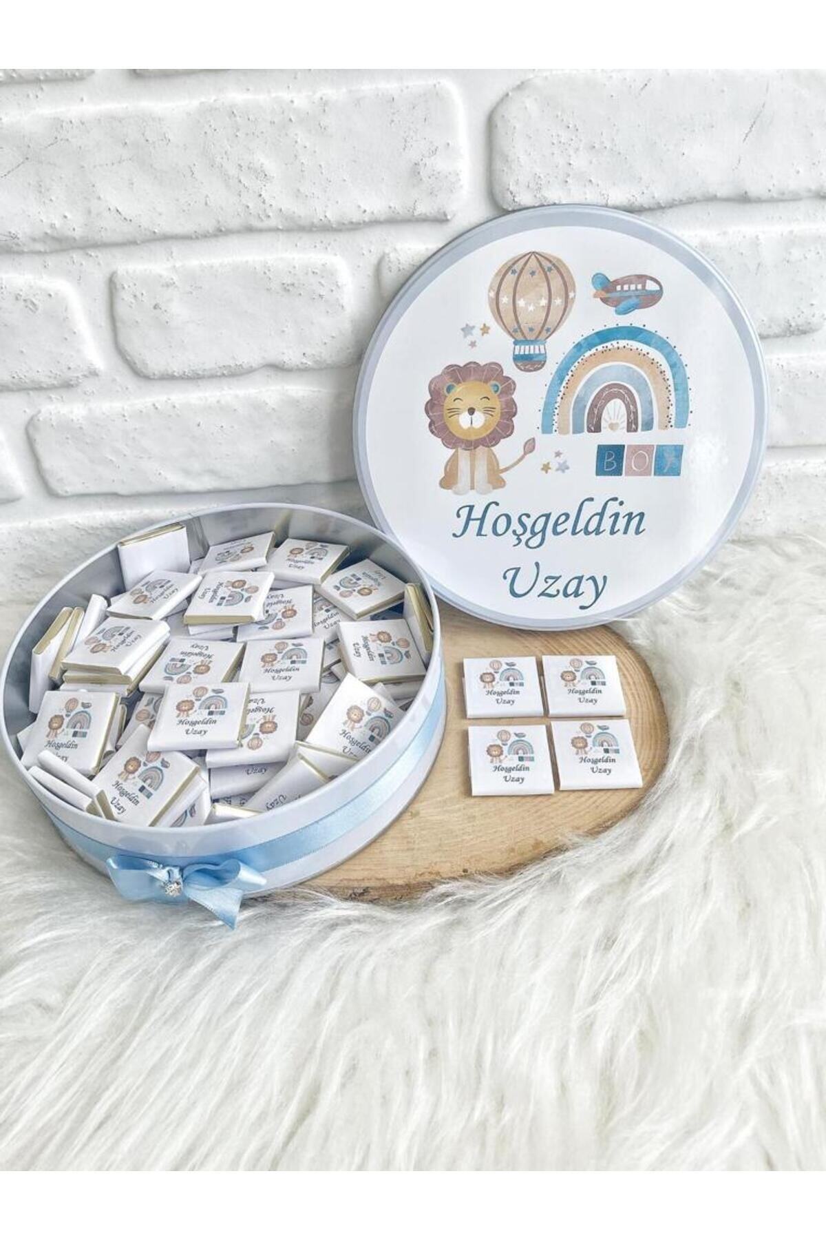 Angel Gift Chocolate 50 Adet Aslan Isme Özel Hoşgeldin Erkek Bebek Hediyelik Doğum Çikolatası fotoğrafı 3 (önizleme)
