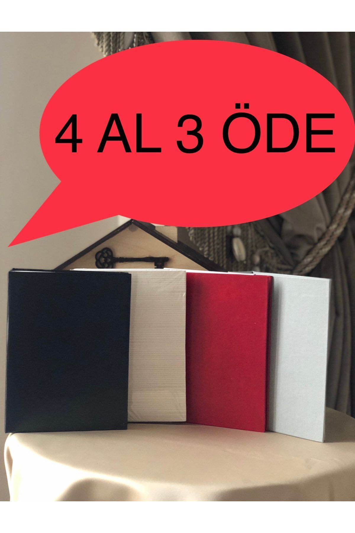 NRCN 4 Adet 10x15 Cm Ebatında 100 Adet Fotoğraf Kapasiteli Fotoğraf Albümü kırmızıekrusiyahbeyaz