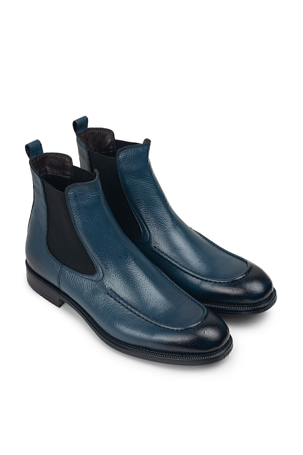 Deery-Genuine Leather Blue Men's Chelsea Boots 2