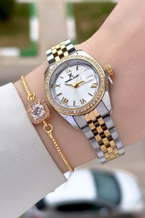 Daniel Klein Gold Gümüş Renk 28 mm Kristal Cam Kadın Kol Saati
