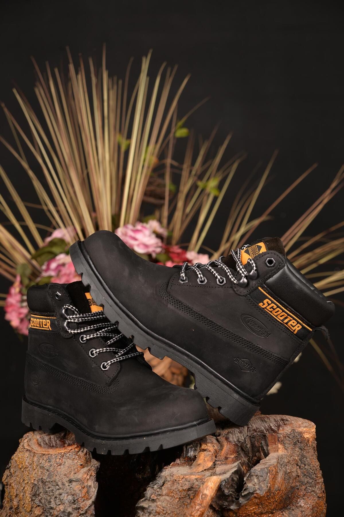 Scooter-Unisex Winter 100% Waterproof Genuine Leather Guaranteed Comfortable Black Style Boots with Slide-Free Sole Technology 1