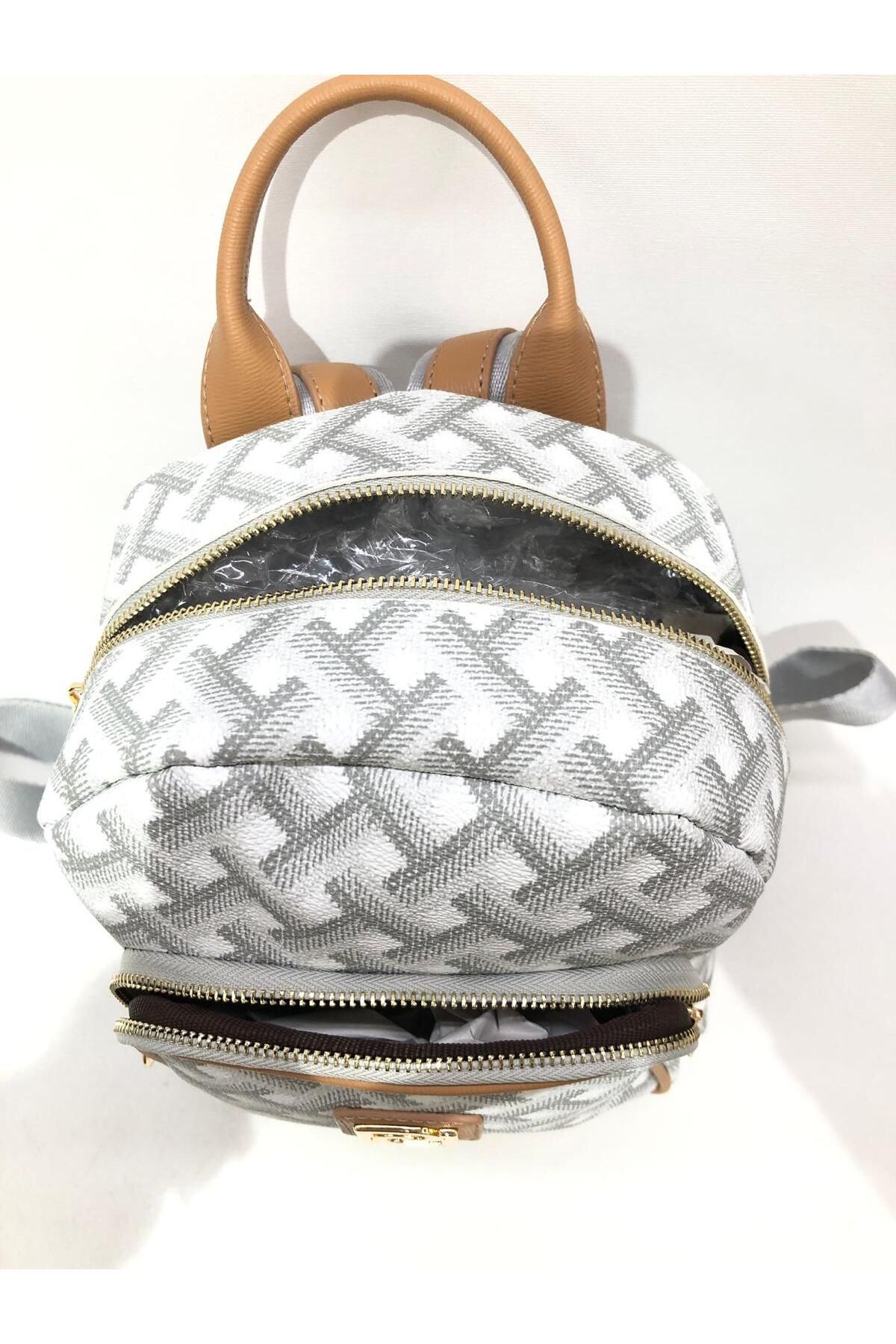 Piedra-White Tan Color 3D Patterned Faux Leather Material Multi-Purpose Backpack 4