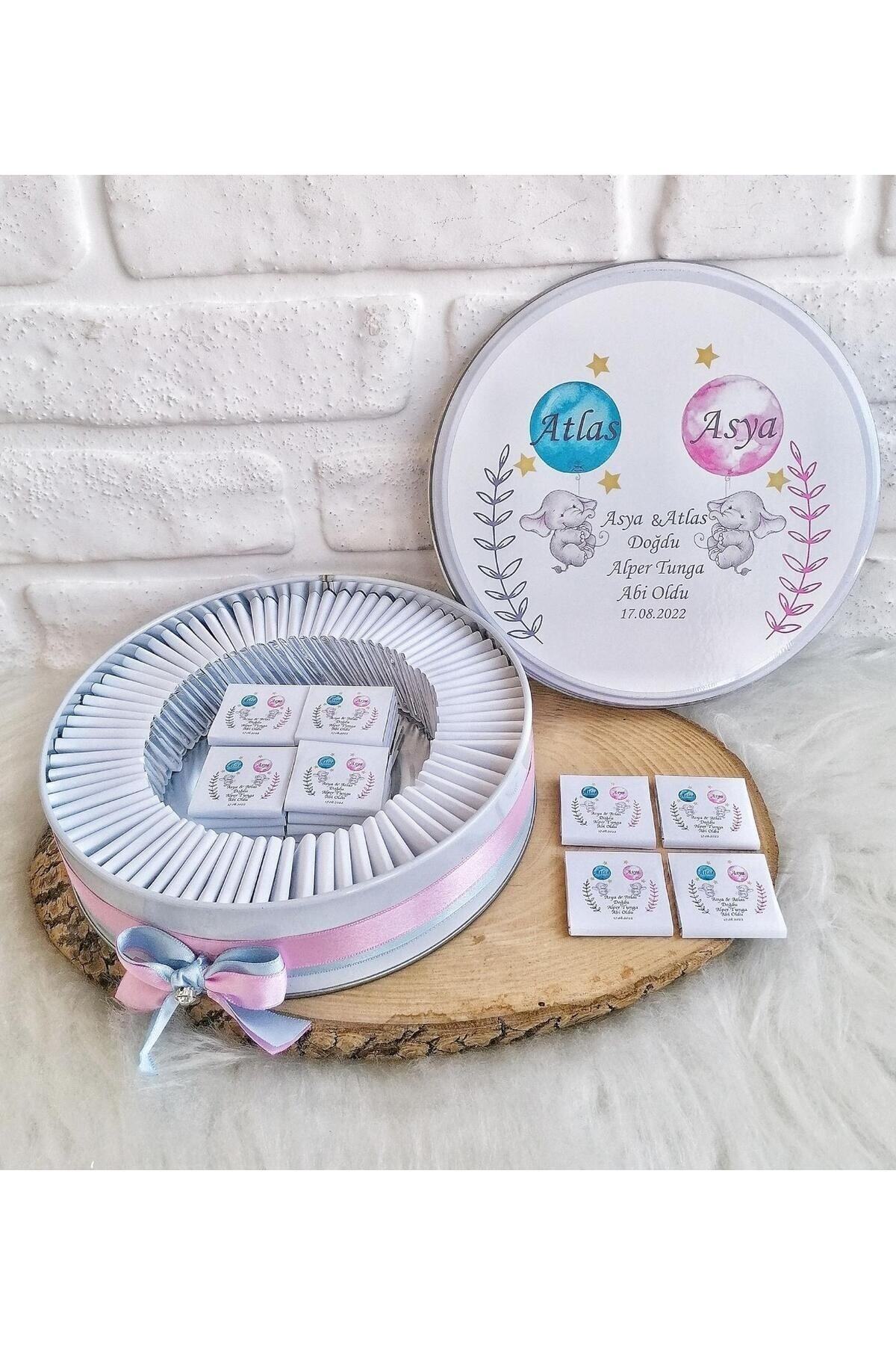 Genel Markalar 100 Adet Isme Özel Fil Temalı Hoşgeldin Ikiz Bebek Hediyelik Doğum Çikolatası fotoğrafı 3 (önizleme)