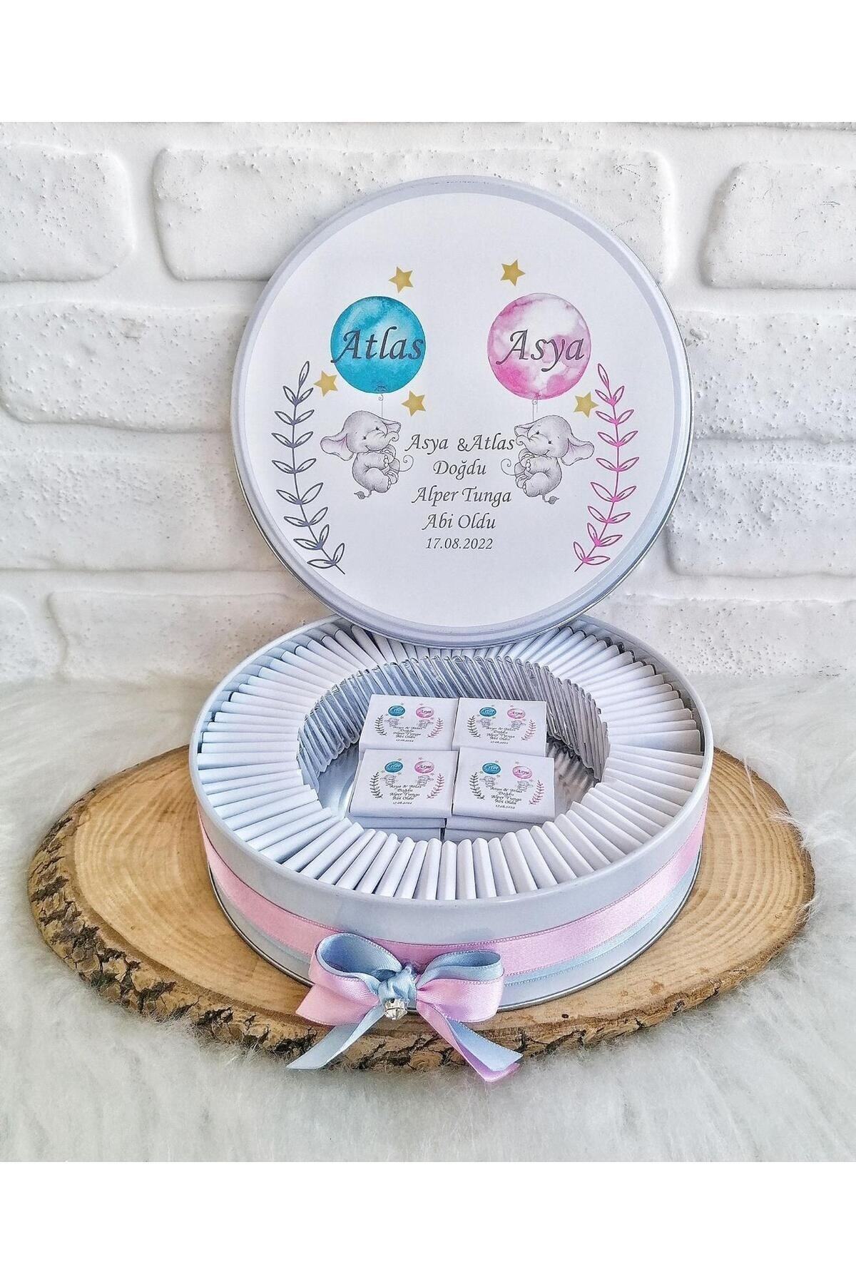 Genel Markalar 100 Adet Isme Özel Fil Temalı Hoşgeldin Ikiz Bebek Hediyelik Doğum Çikolatası fotoğrafı 4 (önizleme)