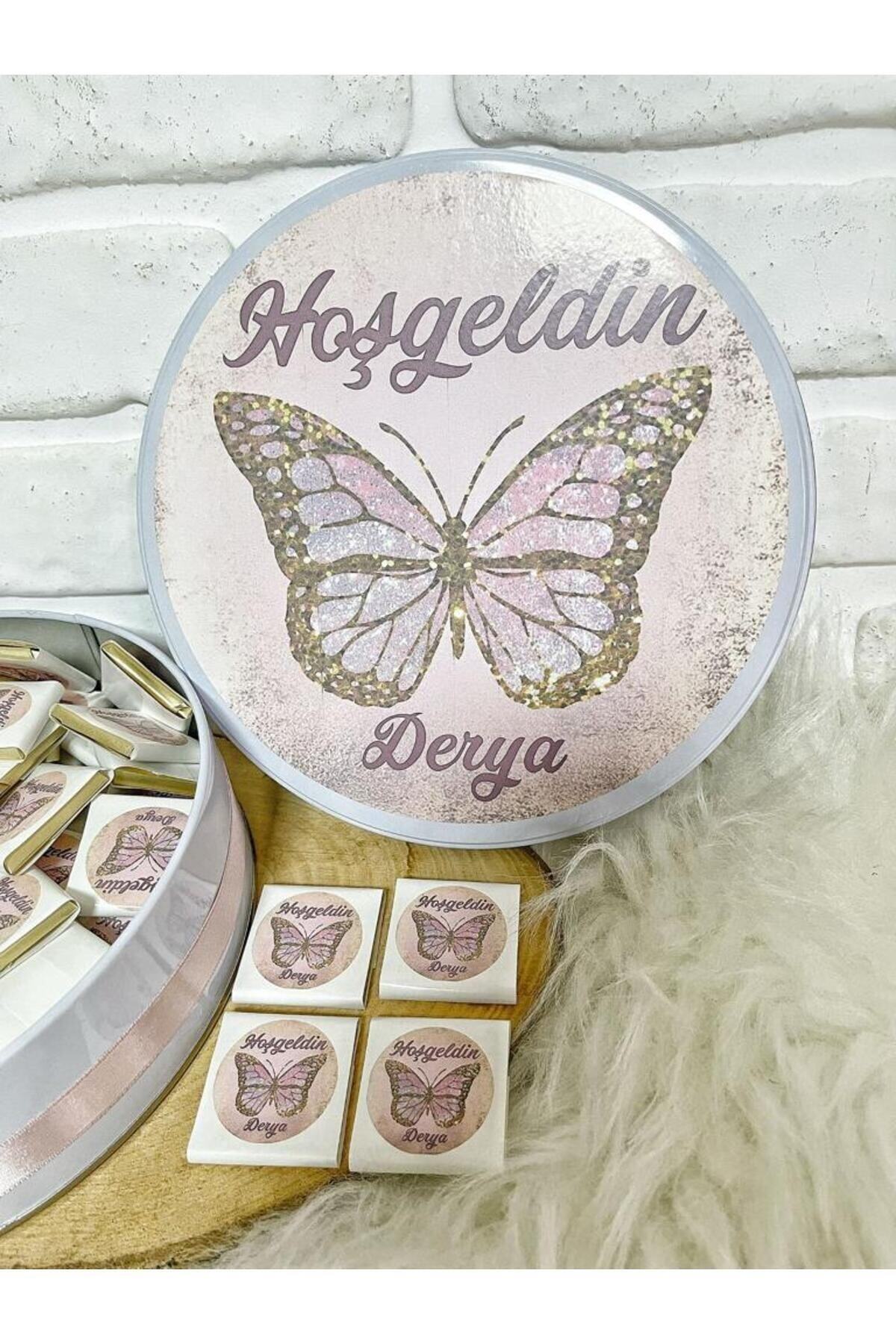 Angel Gift Chocolate 100 Adet Isme Özel Pembe Kelebek Hediyelik Hoşgeldin Kız Bebek Doğum Çikolatası fotoğrafı 5 (önizleme)