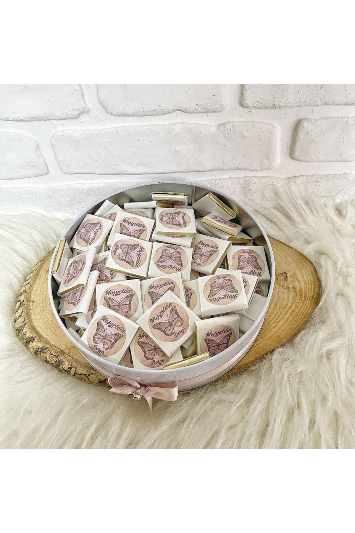 Angel Gift Chocolate 100 Adet Isme Özel Pembe Kelebek Hediyelik Hoşgeldin Kız Bebek Doğum Çikolatası fotoğrafı 7 (önizleme)