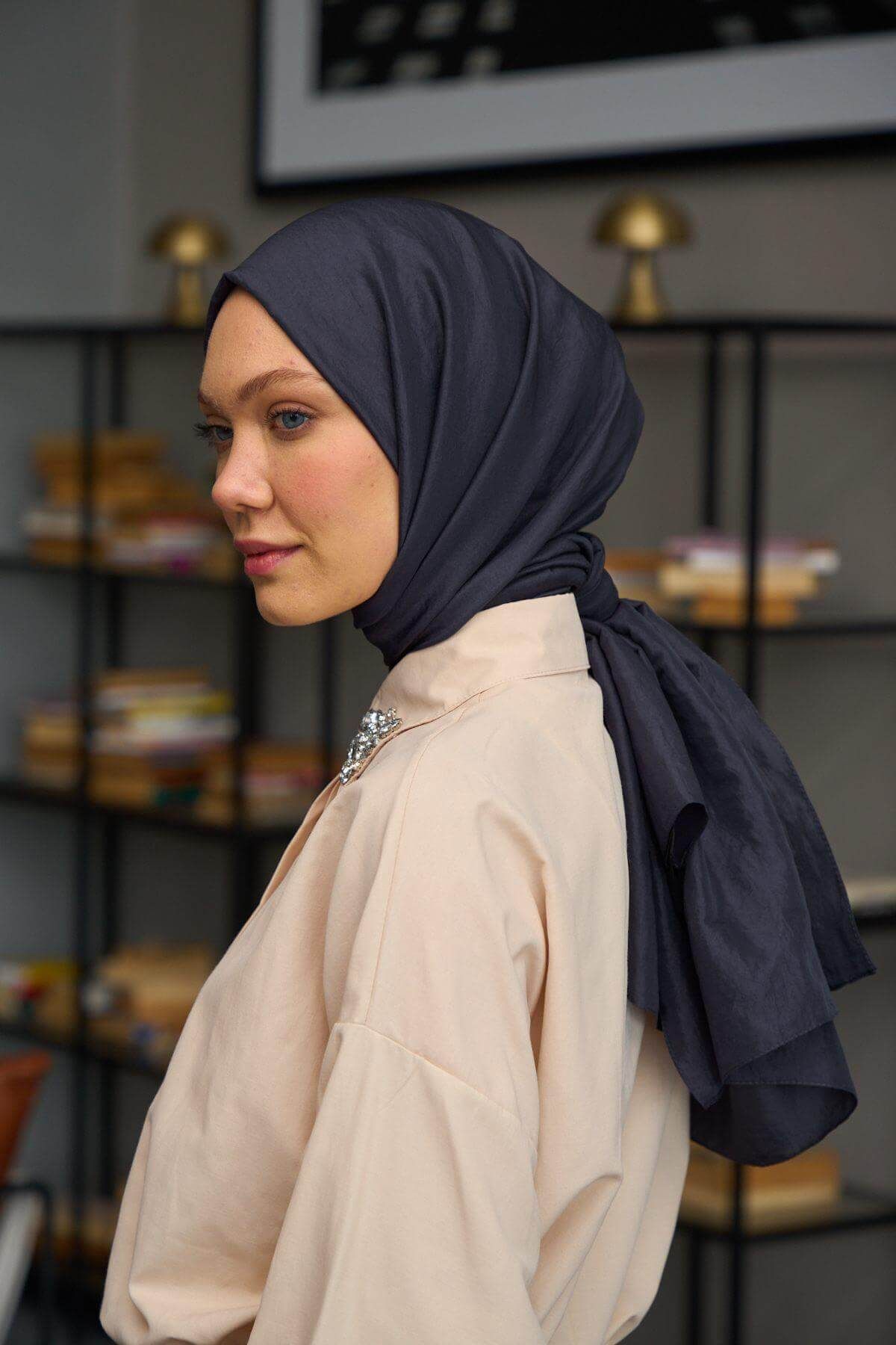 İpekhan-Plain Pattern Voile Shawl Dark Gray Voile Silk Shawl - 9800-22 4