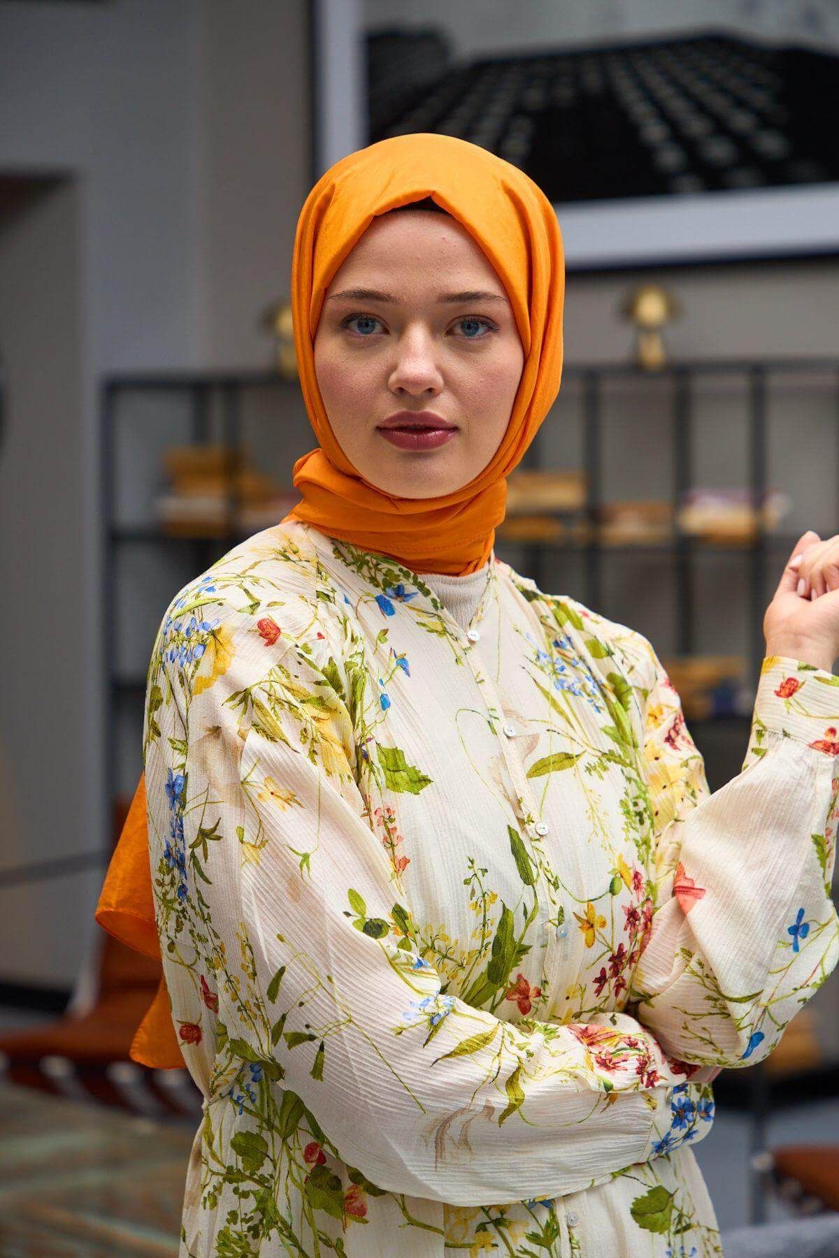 İpekhan-Plain Pattern Voile Shawl Orange Voile Silk Shawl - 9800-11 2