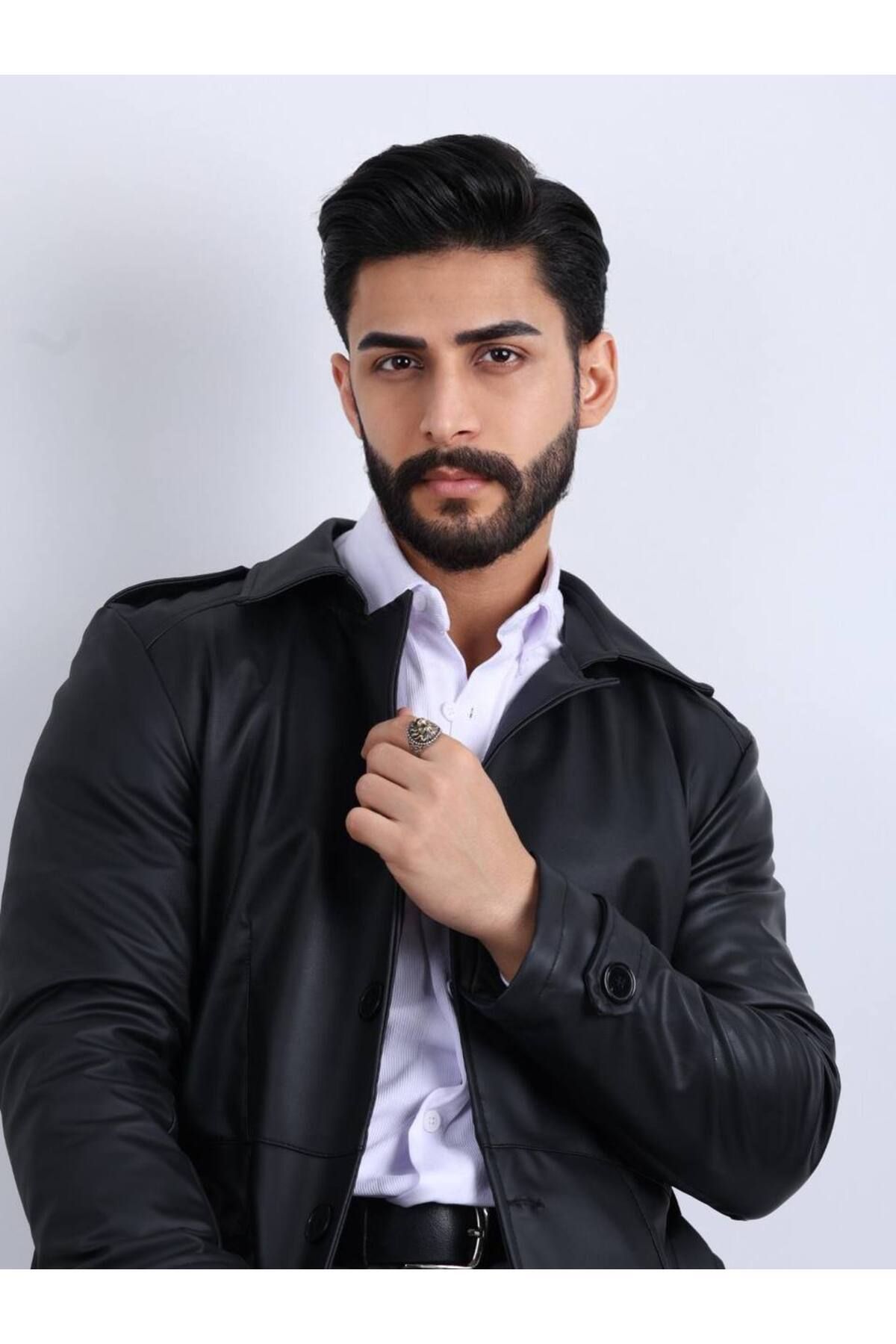 geyigo-Men's Long Leather Jacket 4