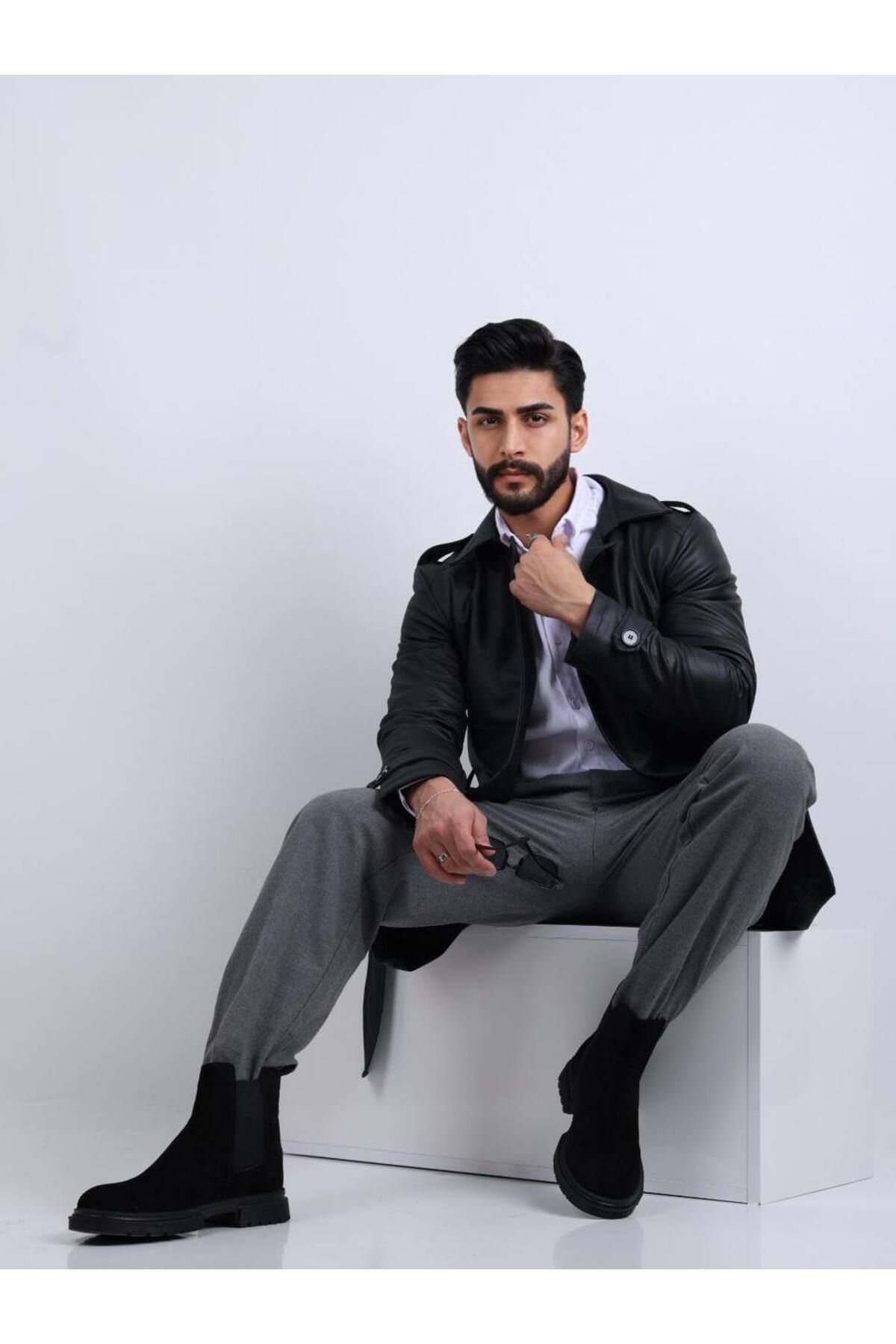 geyigo-Men's Long Leather Jacket 6