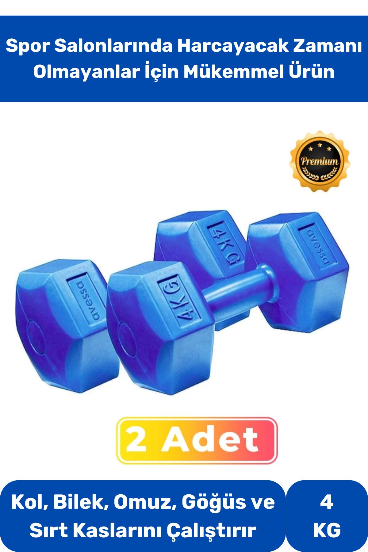 Lidyacottone Dambıl Set Spor Egzersiz Vücut Kas Geliştirme Fitness Ağırlık Mavi 4 Kg * 2 Adet