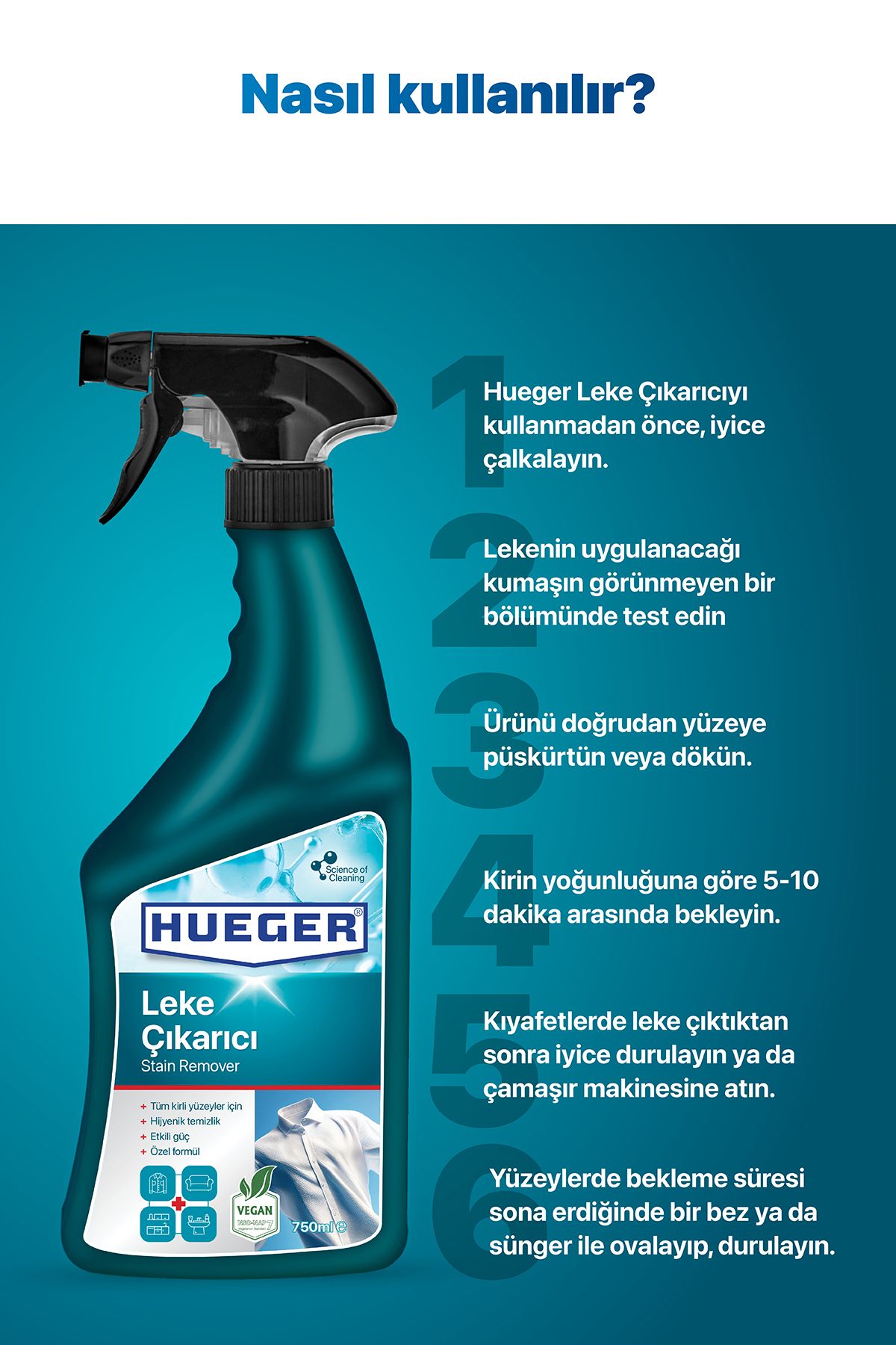 Hueger-Demachiant vegan pentru pete – Set de 2 pentru îndepărtarea petelor pentru țesături și suprafețe cu cap de spumă și spray 750 ml 750 ml 6