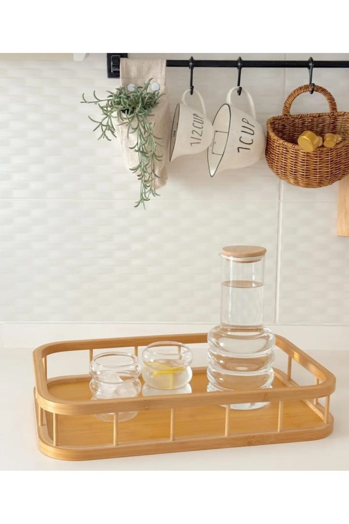 MİEN-Set of 2 Rectangular Bamboo Pallet Tray, Tea, Presentation Tray 1