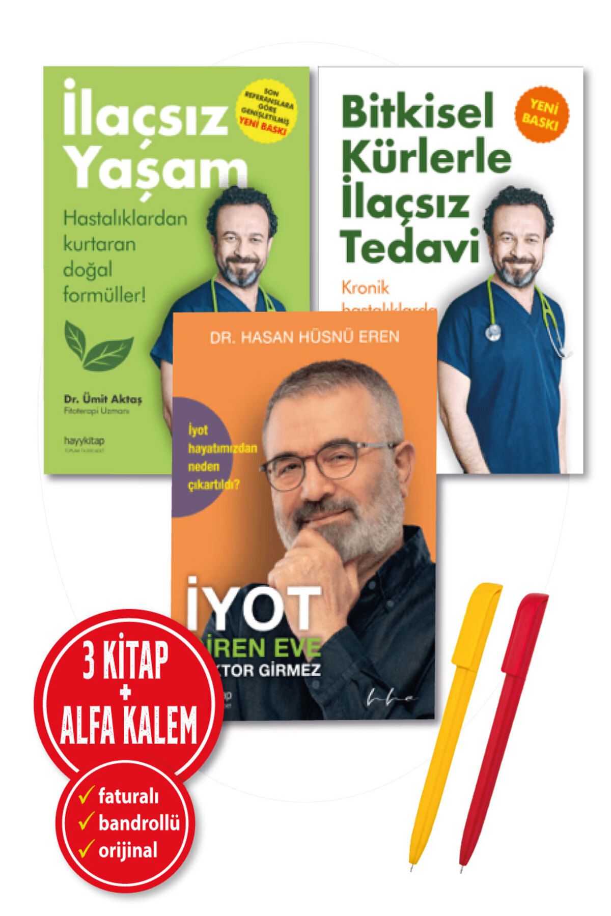 hayykitap Alfa Kalem+İlaçsız Yaşam+Bitkisel İlaçsız Tedavi+İyot Giren Eve(Ümit Aktaş,Hasan Hüsnü Eren)3 Kitap