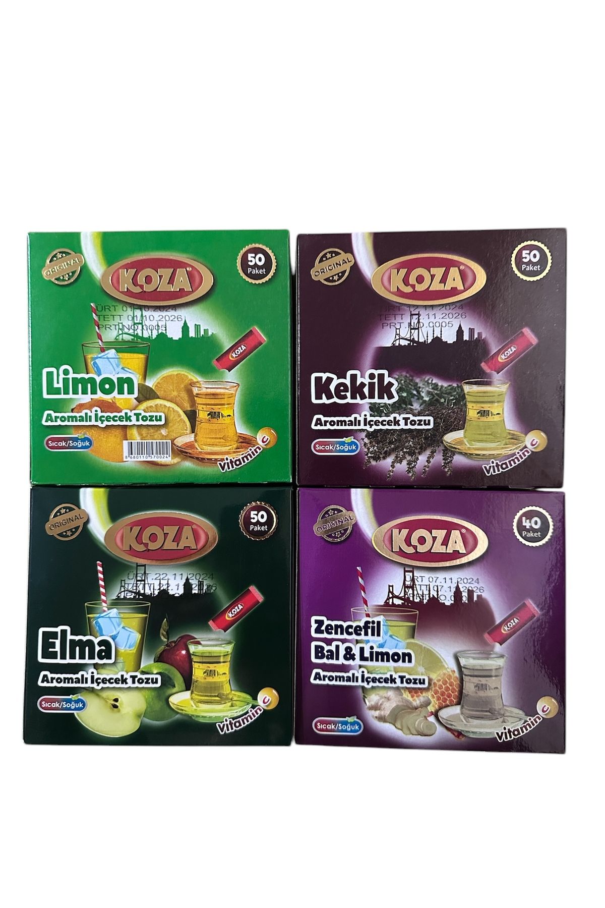 Koza Tek İçimlik Aromalı Toz İçecek-Limon 50-Kekik 50-Elma 50-Zencefil Bal Limon 40 adet