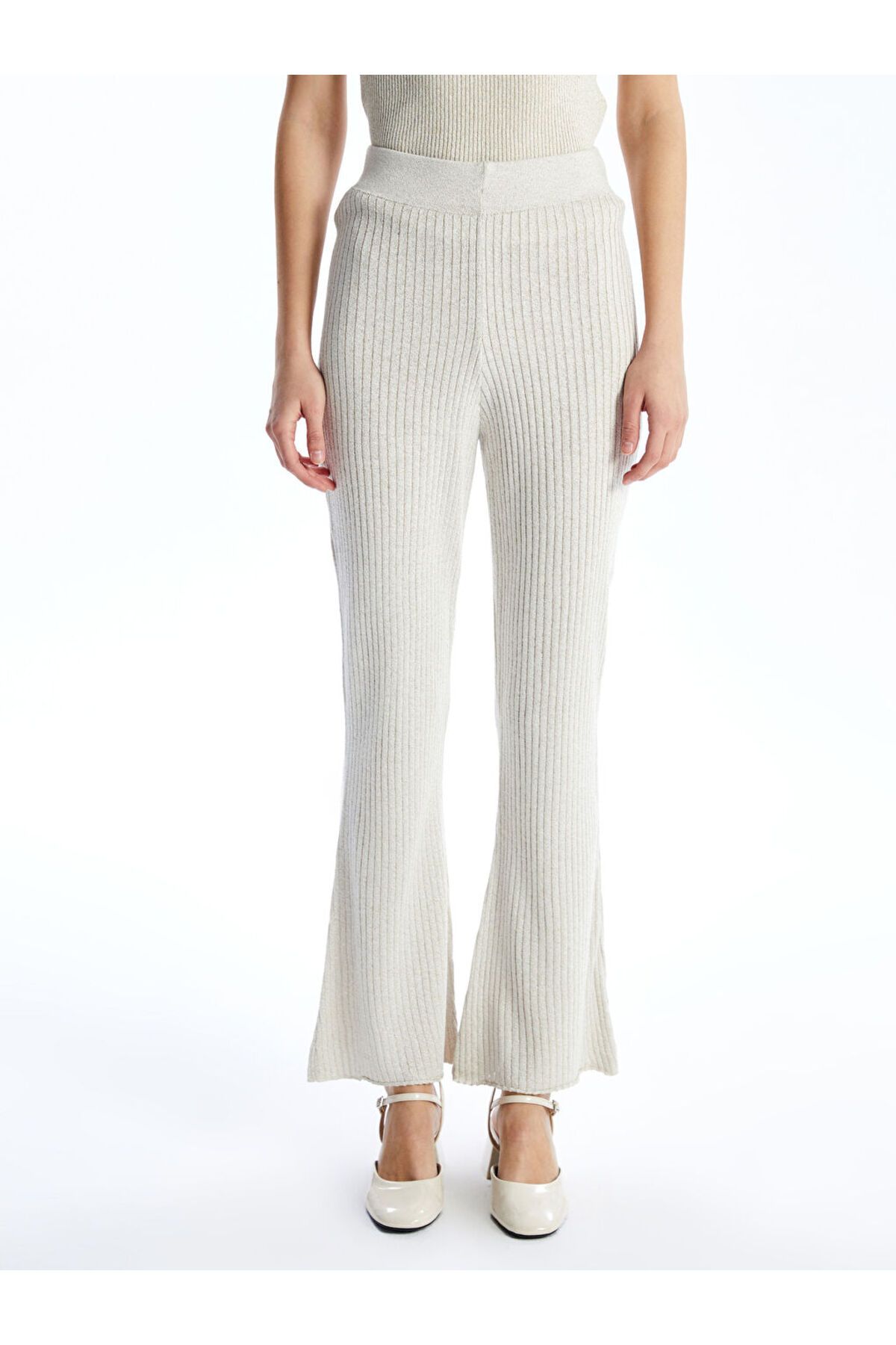 LC Waikiki-LCWAIKIKI Pantaloni de bază ecru cu talie elastică cu aspect strălucitor pentru femei 2