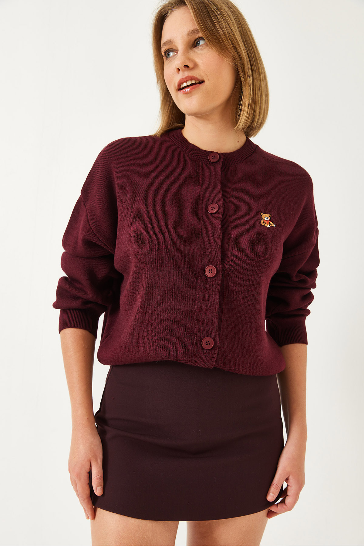 LUCCI Embroidered Button-Up Ribbed Cardigan 3