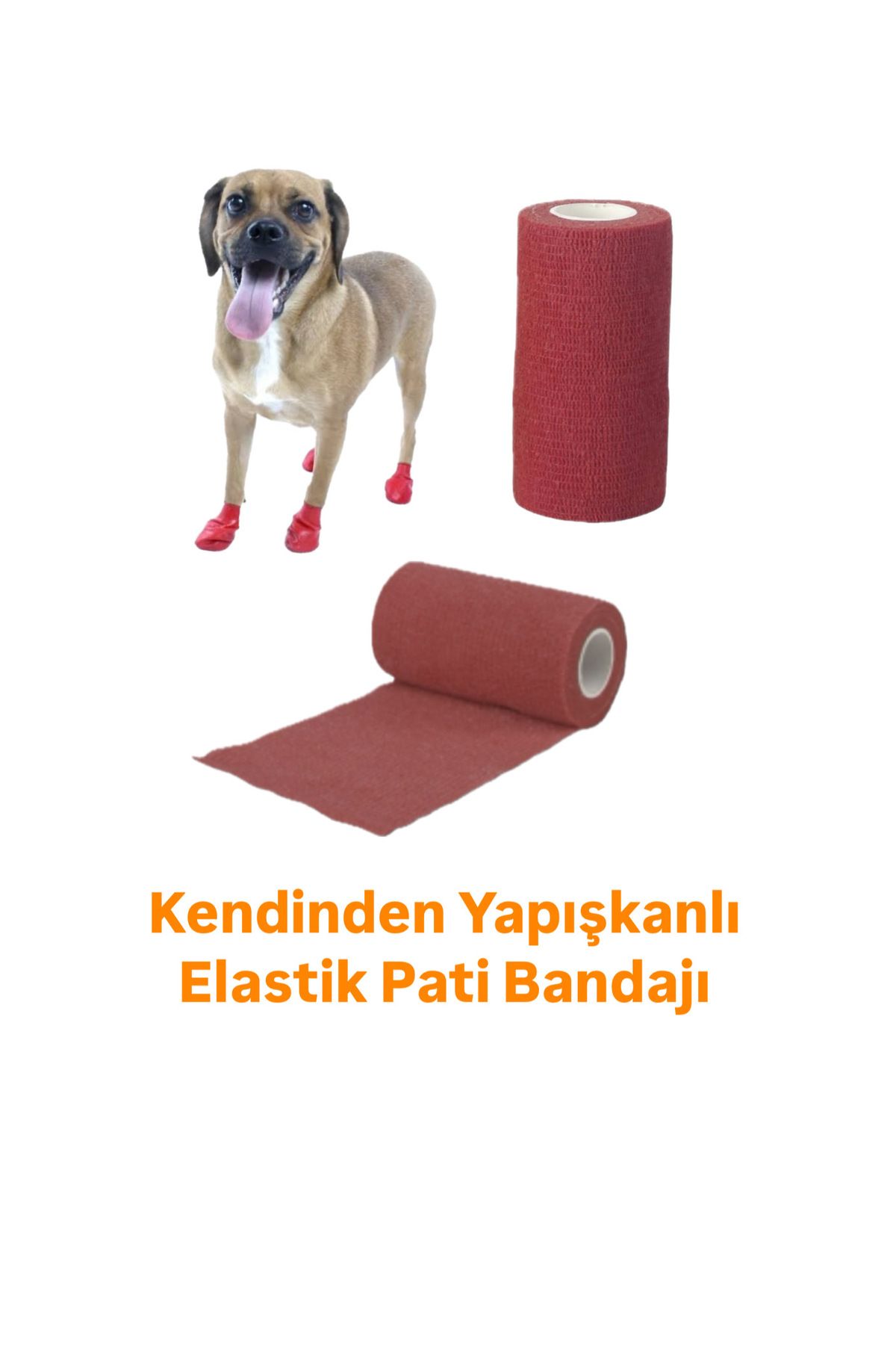 FİRSTPET Kendinden Yapışkanlı Elastik Bandaj Kedi Köpek Pati 10x4,5 cm Kırmızı